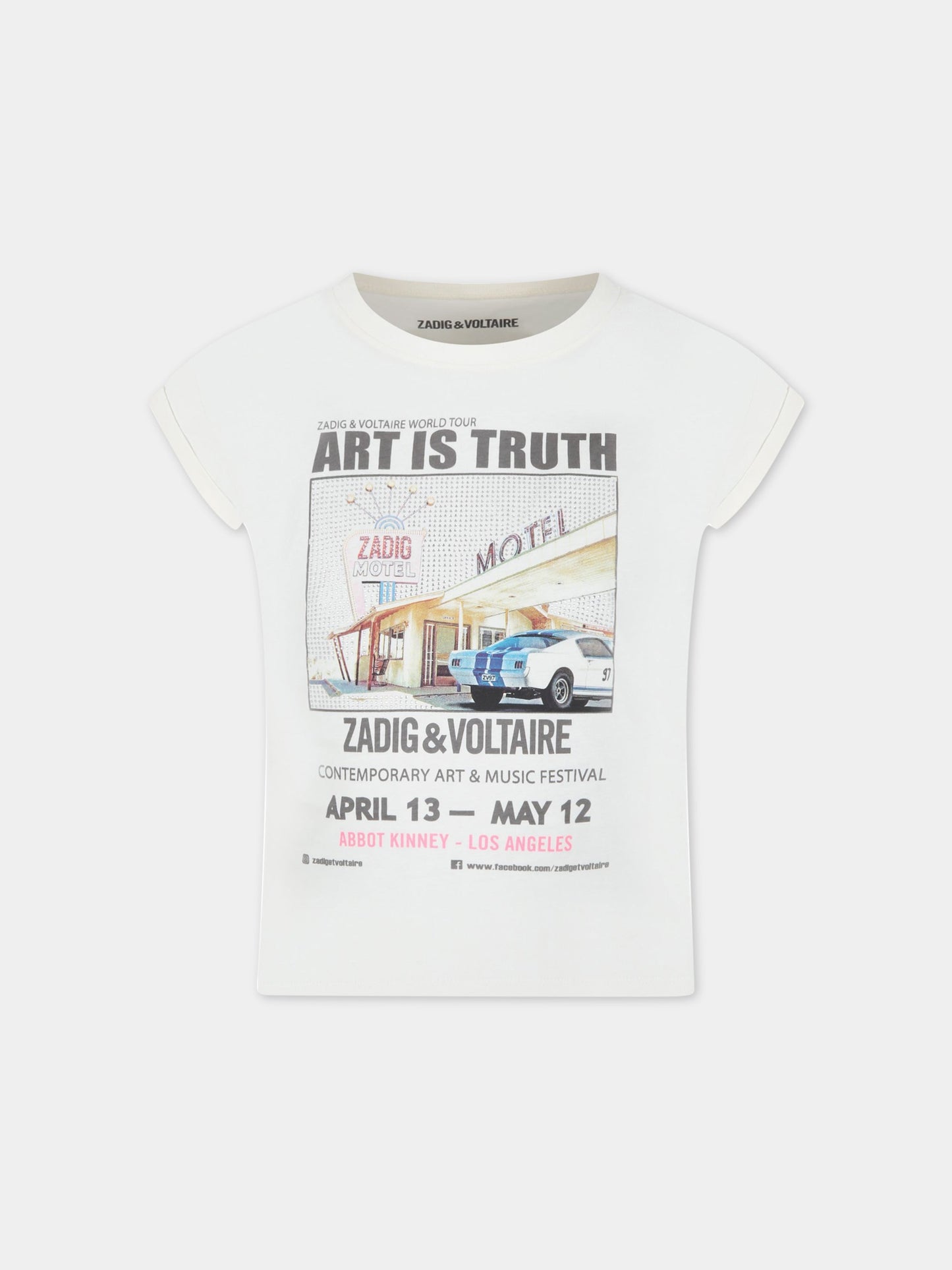 T-shirt avorio per bambina con logo e stampa,Zadig & Voltaire Kids,X15380 140