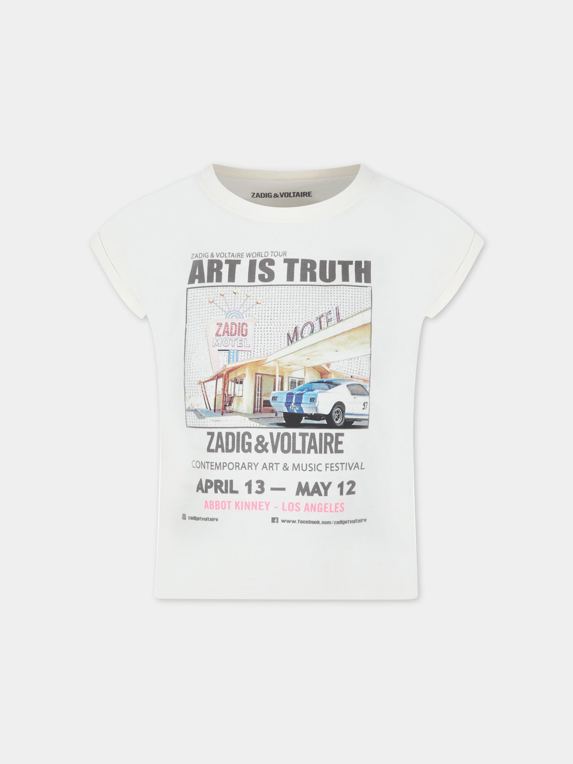 T-shirt avorio per bambina con logo e stampa,Zadig & Voltaire Kids,X15380 140