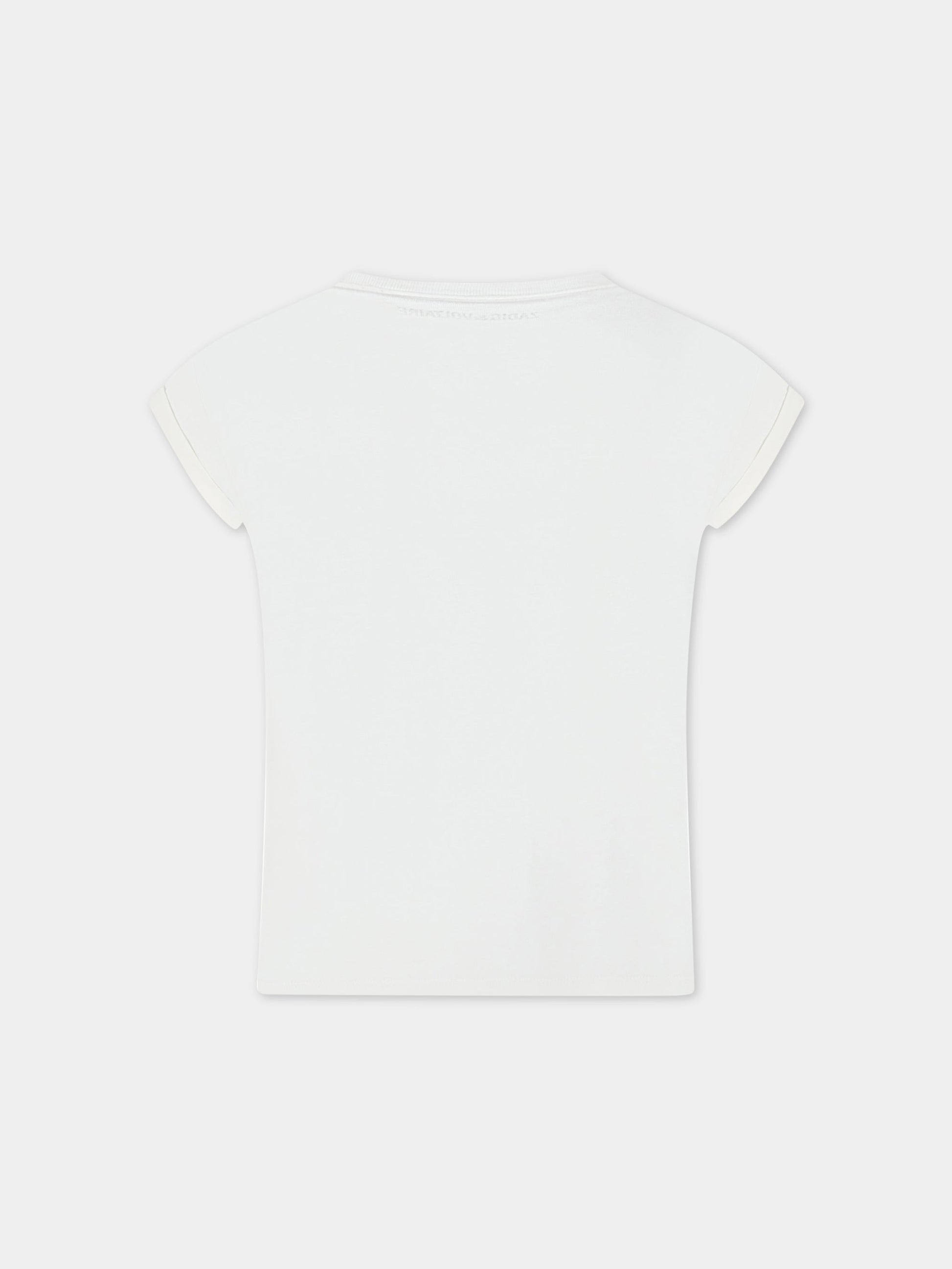 T-shirt avorio per bambina con logo e stampa,Zadig & Voltaire Kids,X15380 140
