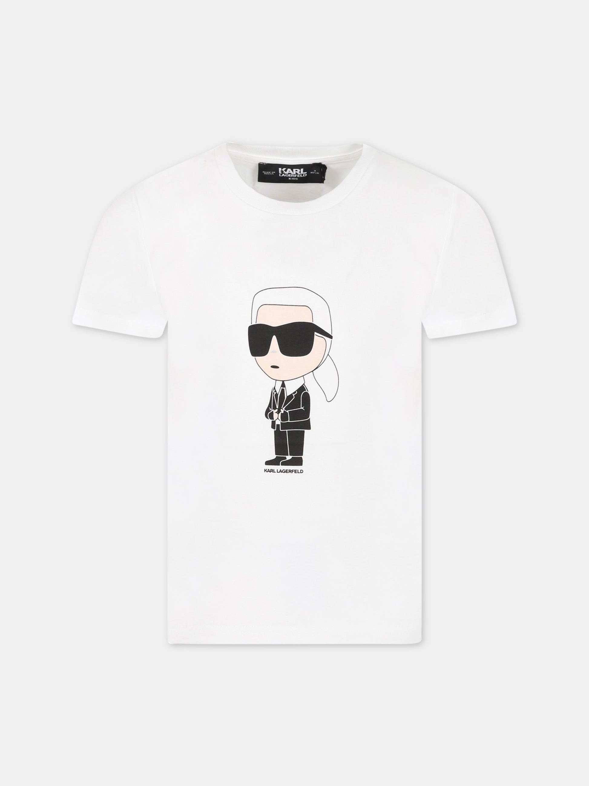 T-shirt bianca per bambina con stampa e logo,Karl Lagerfeld Kids,Z25391 10P