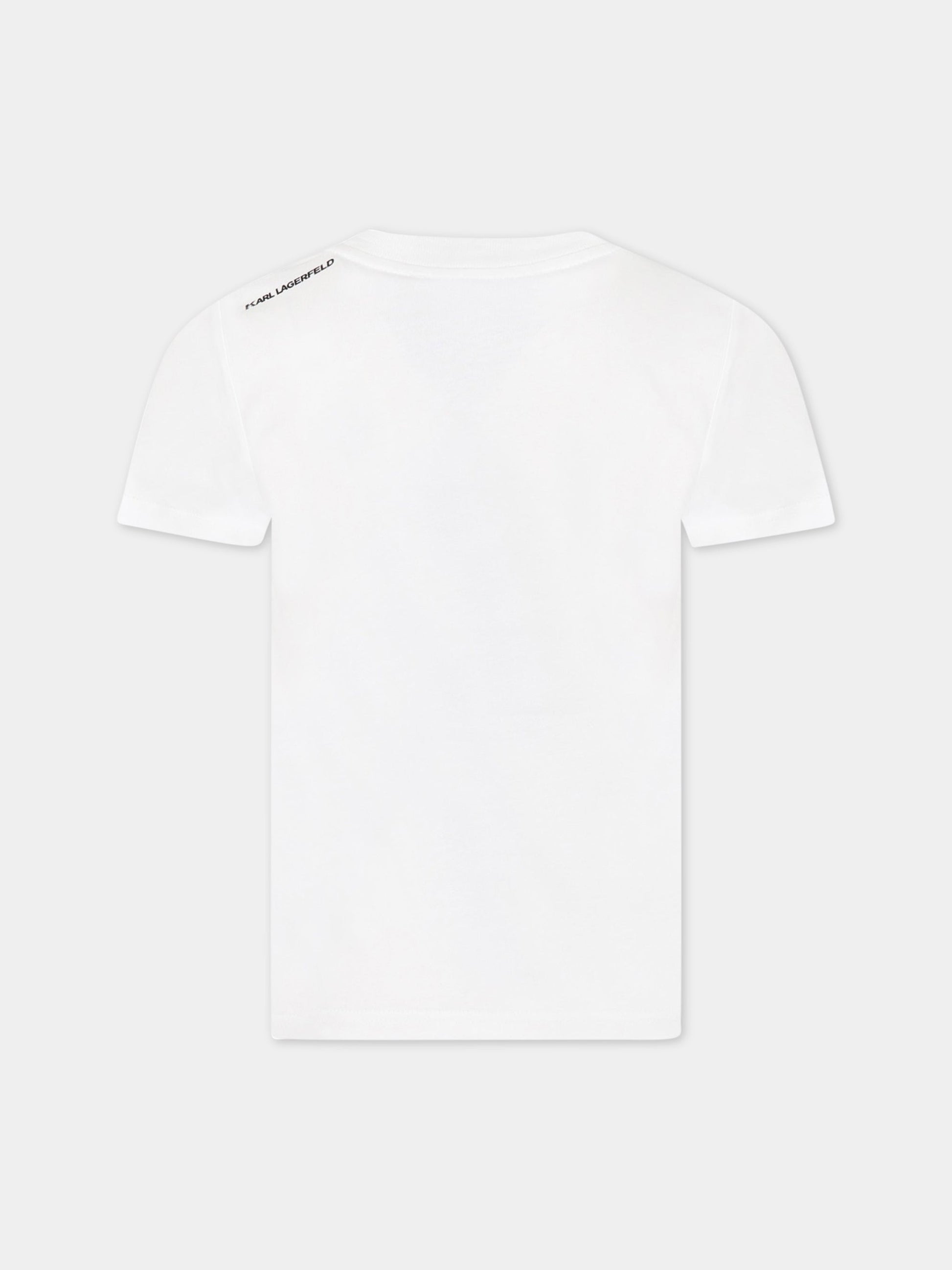 T-shirt bianca per bambina con stampa e logo,Karl Lagerfeld Kids,Z25391 10P
