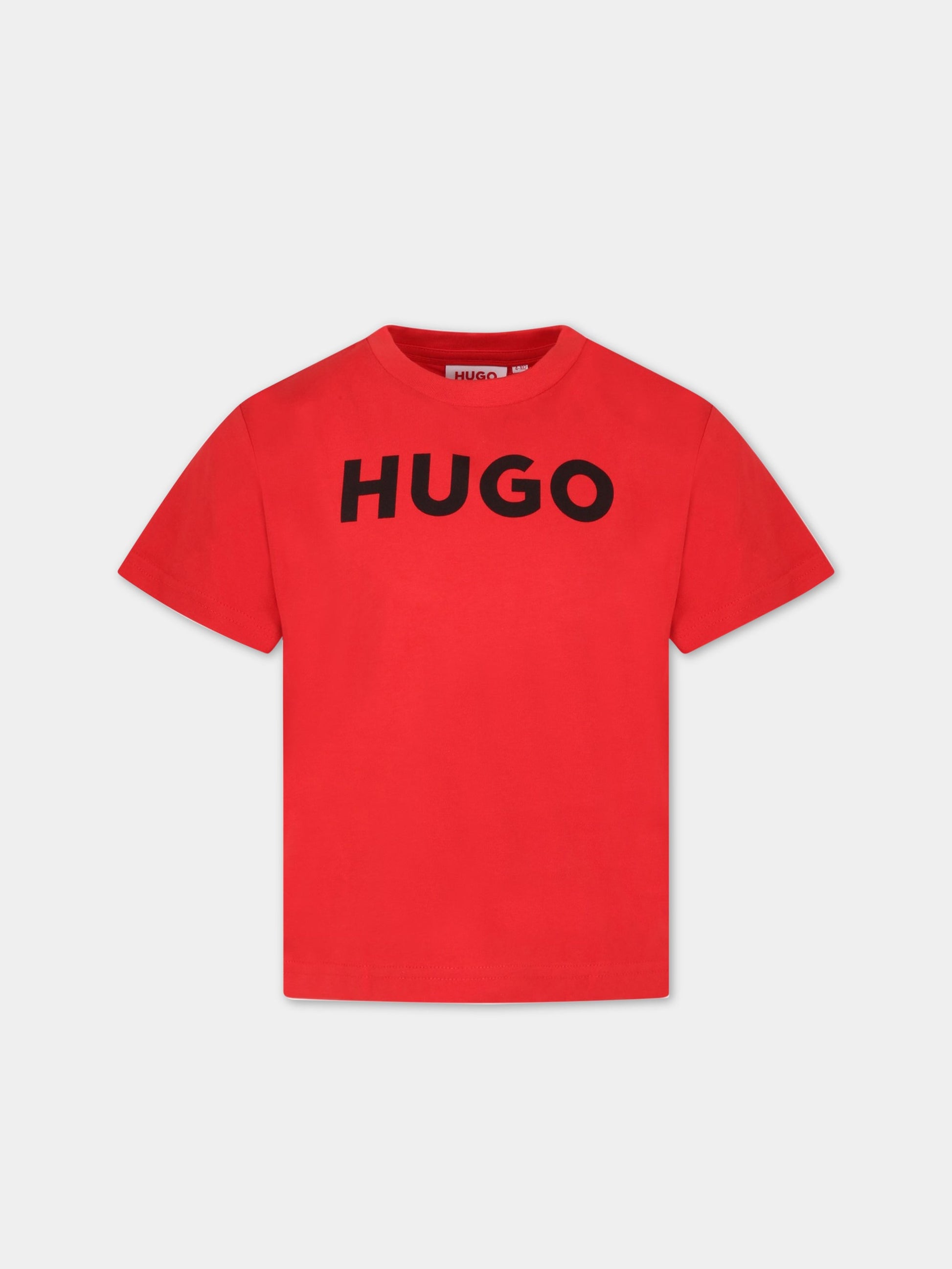 T-shirt rossa per bambino con logo nero,Hugo,G25102 990