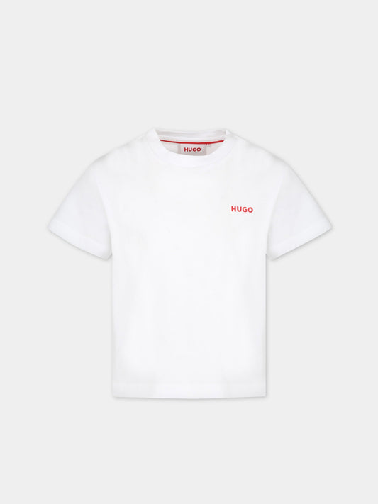 T-shirt bianca per bambino con logo rosso,Hugo,G25104 10P