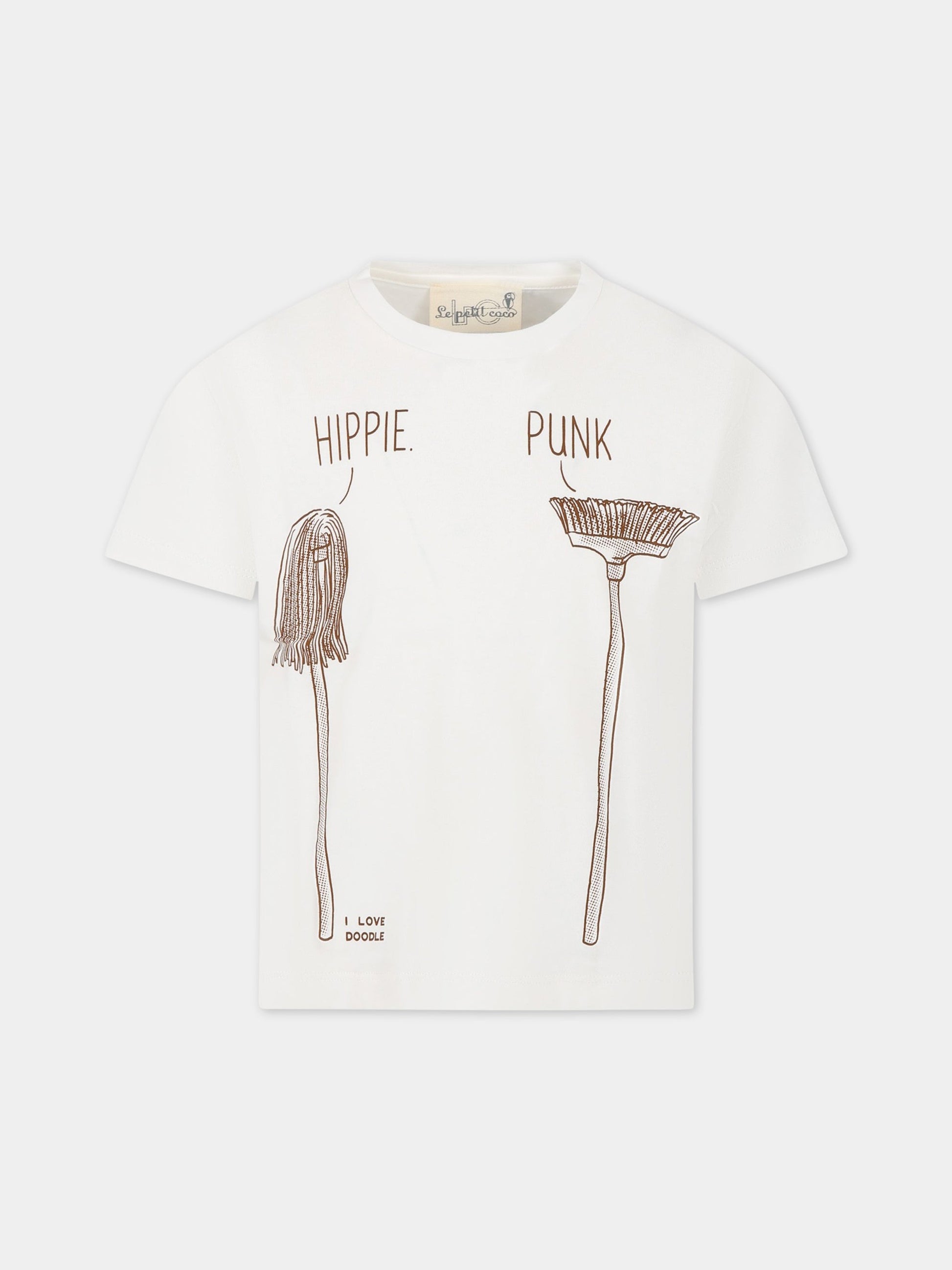 T-shirt bianco per bambino con stampa,Le Petit Coco,LMTS034 JE138 0005