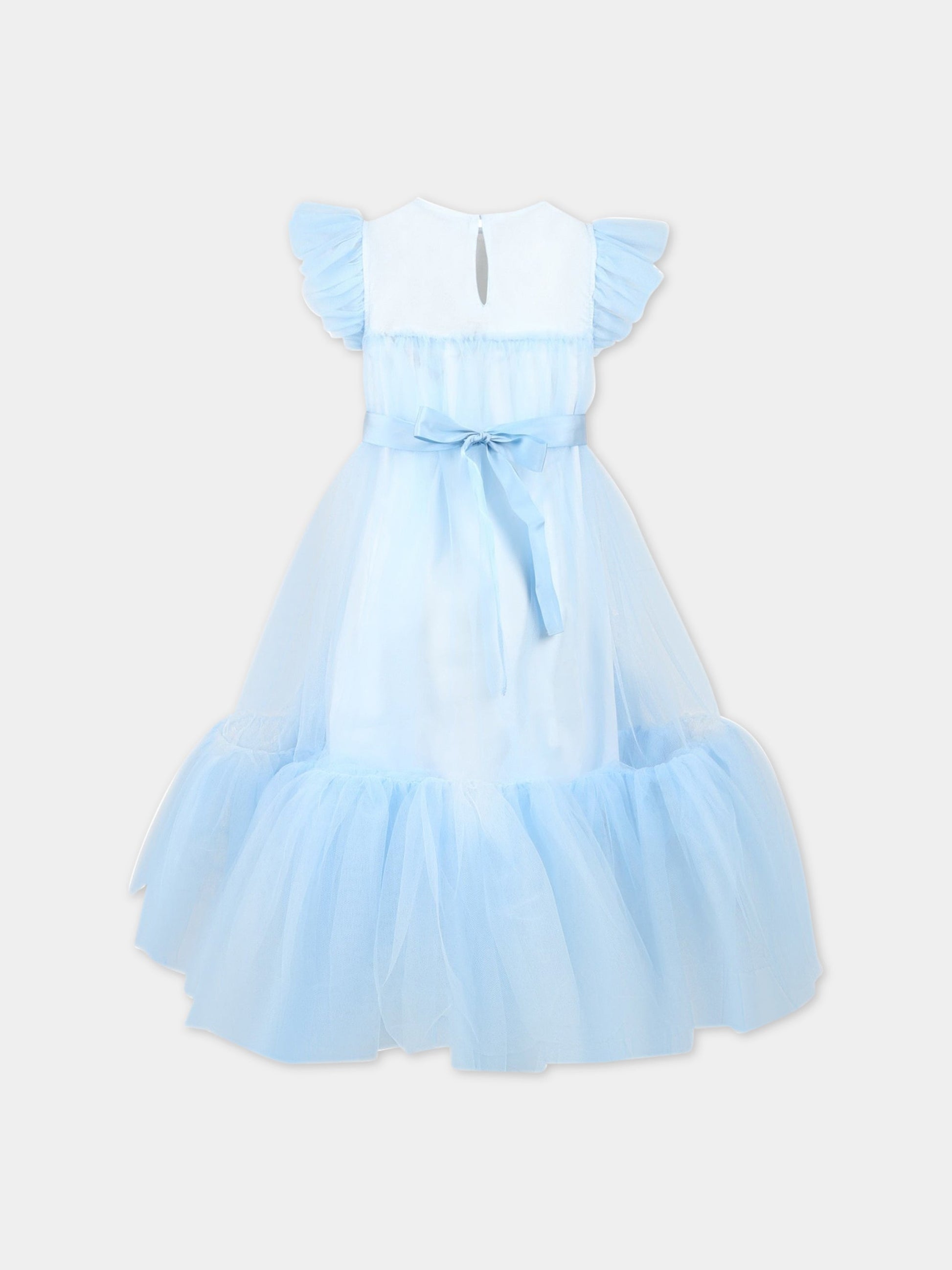 Vestito celeste per bambina con balze in tulle,Philosophy,PJAB249 TU74 9012