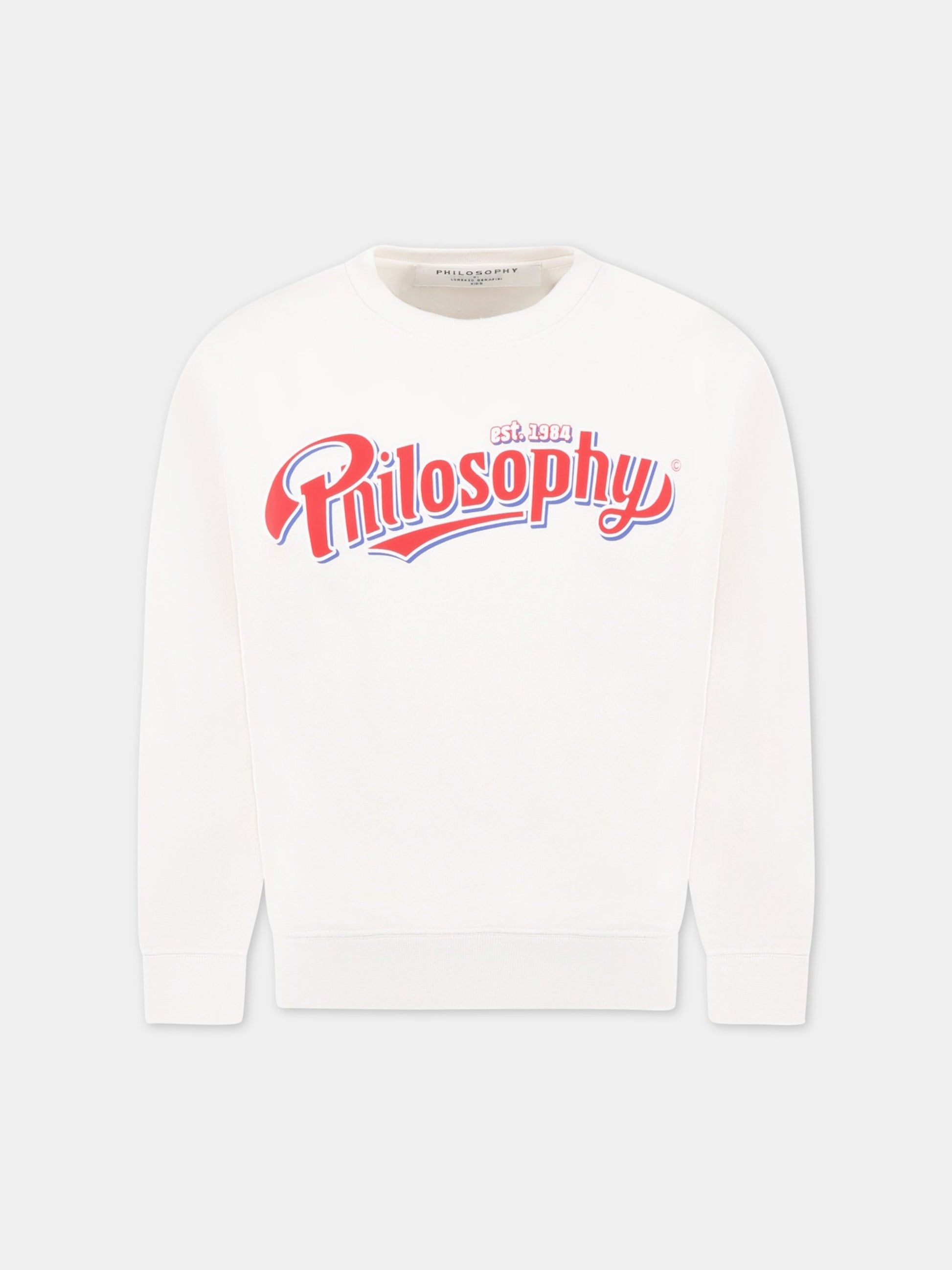 Felpa bianca con dettaglio logo per bambina,Philosophy,PJFE123 FE144 0009