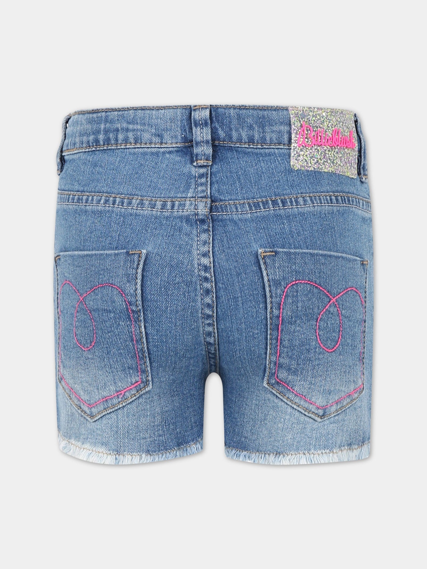 Shorts blu per bambina con scritta  Dream  e farfalle,Billieblush,U14644 Z18