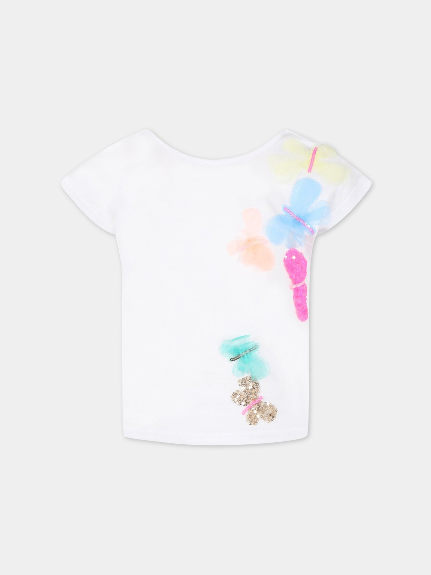 T-shirt bianca per bambina con farfalle,Billieblush,U15B24 10P