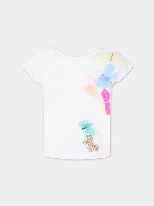T-shirt bianca per bambina con farfalle,Billieblush,U15B24 10P