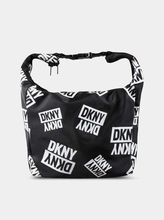 Borsa nera per bambina con logo bianco,Dkny,D30563 M41