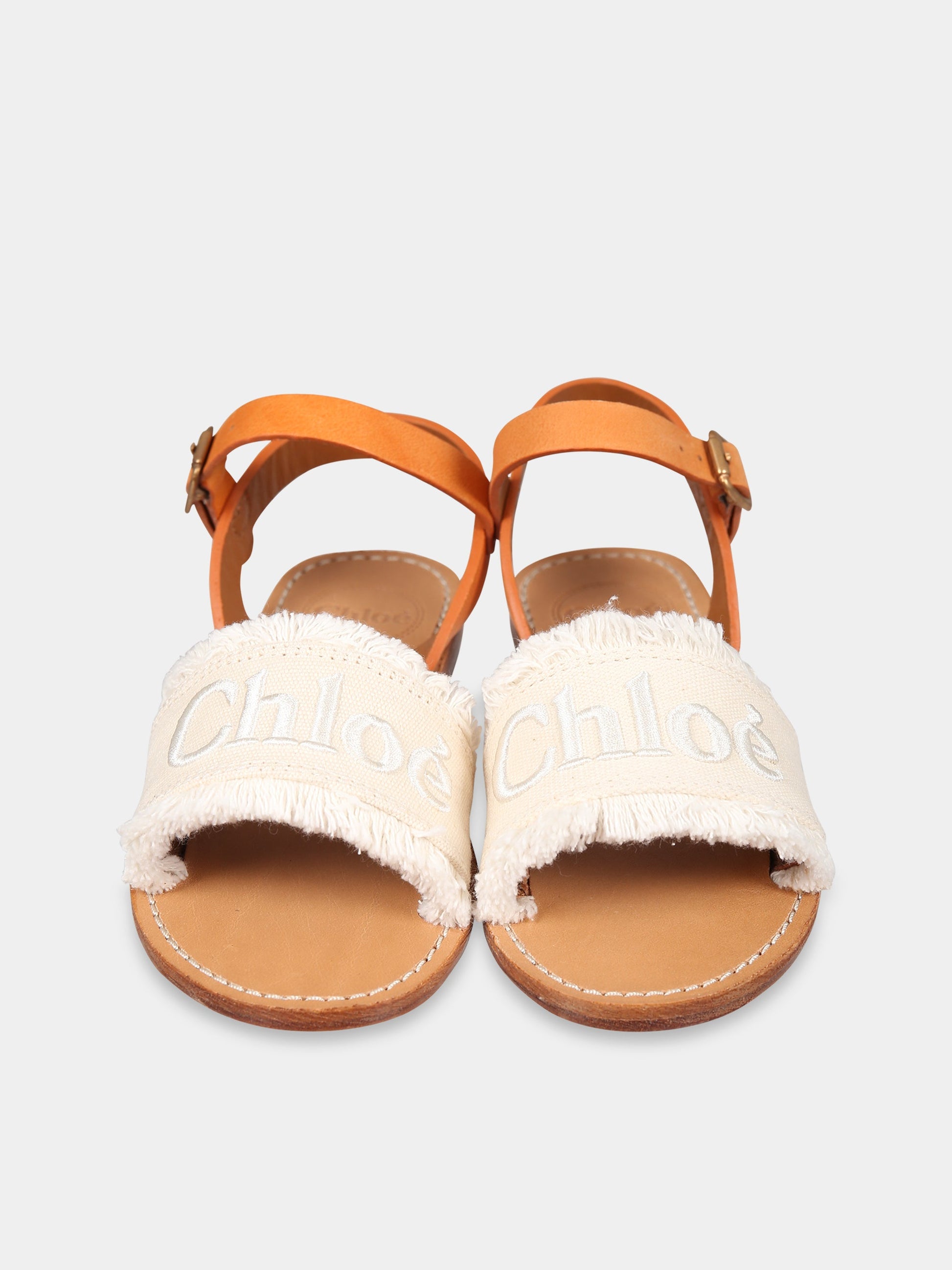 Sandali avorio per bambina con logo ricamato,Chloé Kids,C19178 148