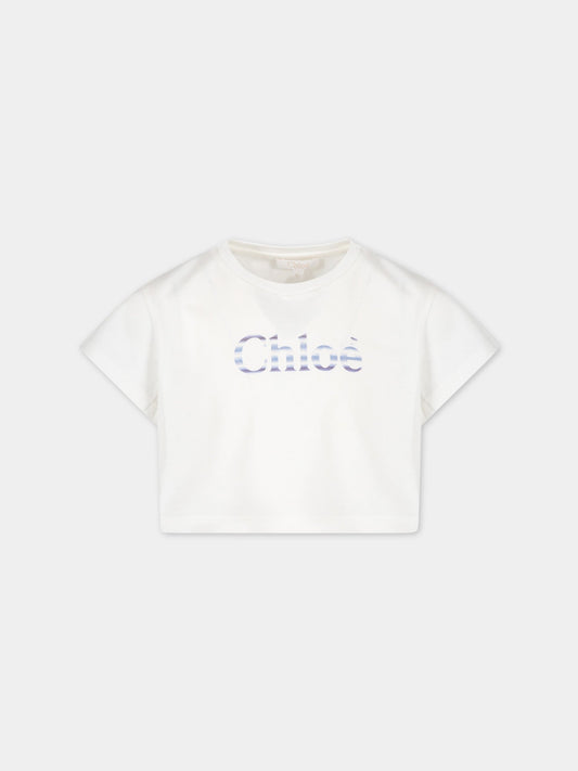 T-shirt bianca per bambina con logo multicolor,Chloé Kids,C15E07 117