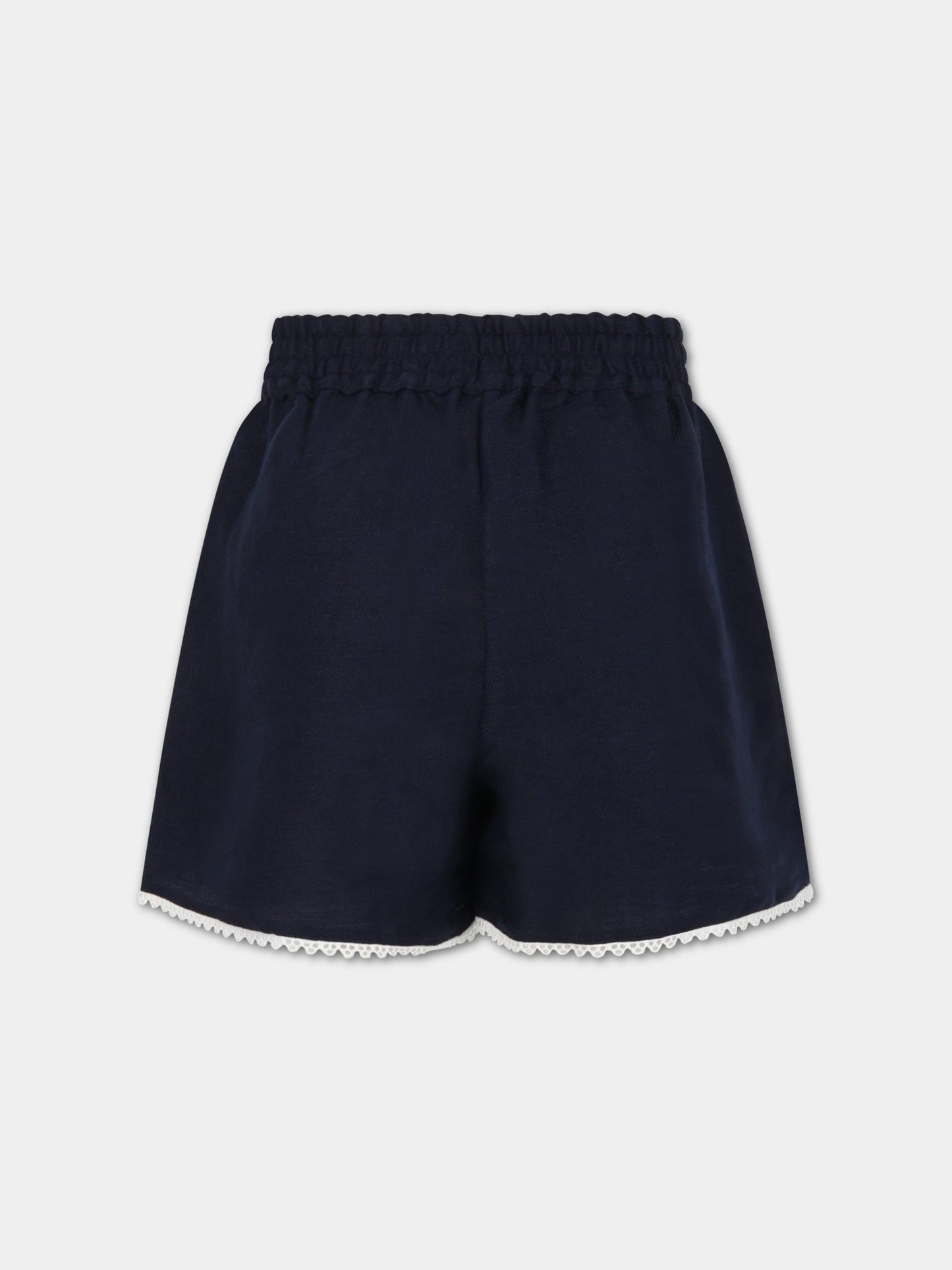 Shorts blu per bambina con dettagli smerlati,Chloé Kids,C14738 859