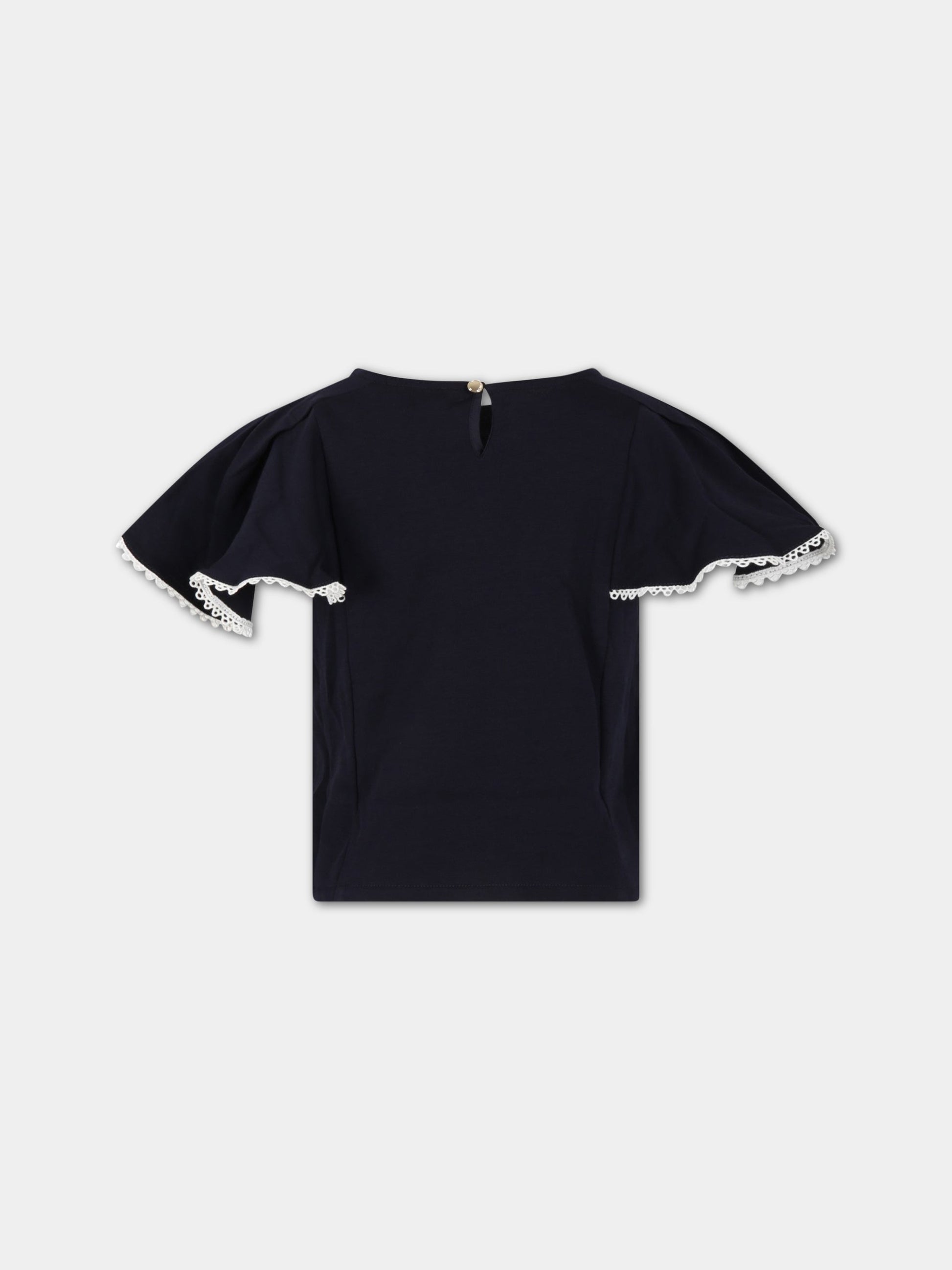 T-shirt blu per bambina con logo bianco,Chloé Kids,C15E08 859