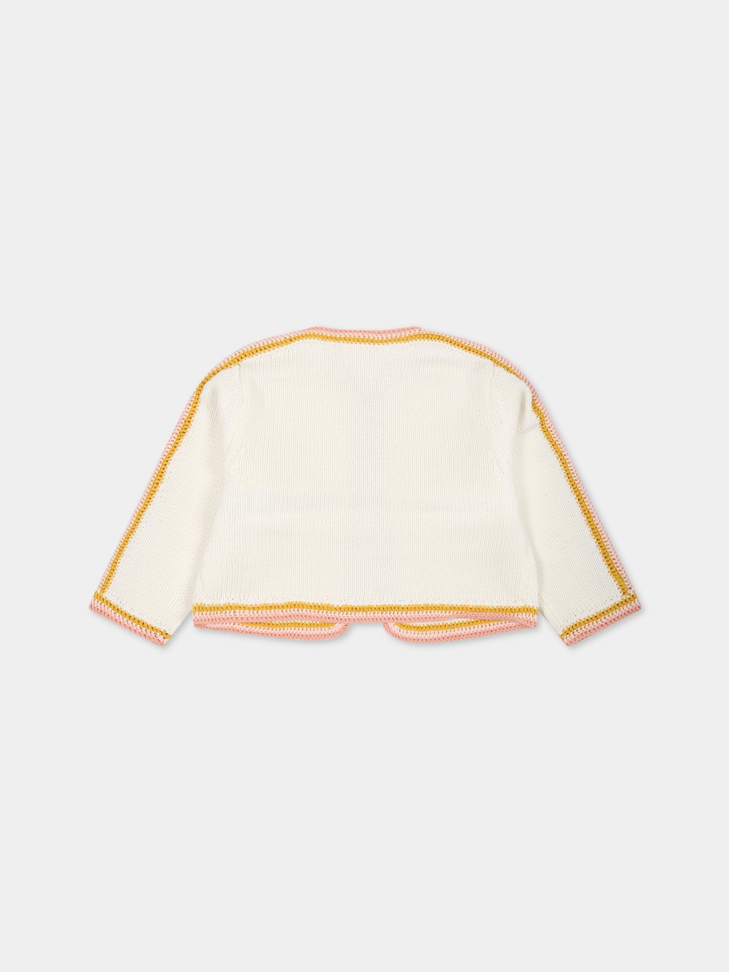 Cardigan bianco per bambina con dettagli multicolor e logo,Chloé Kids,C05430 117