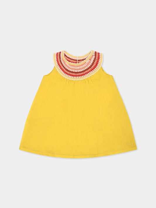 Vestito giallo per neonata con ricamo multicolor,Chloé Kids,C02342 588