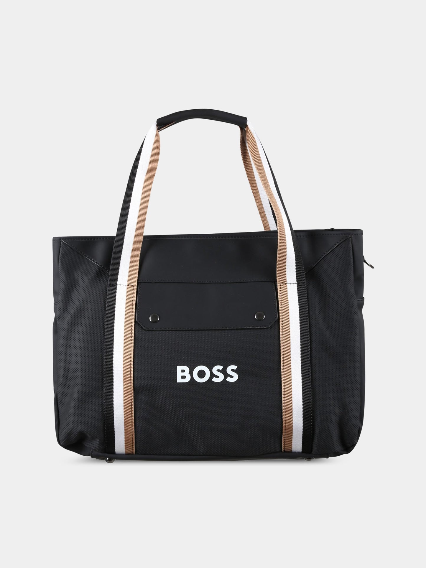 Borsa-mamma nera per neonato con patch logato,Boss,J90313 09B
