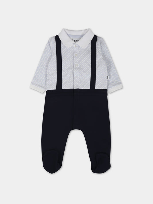 Tutina blu per neonato con monogramma logo azzurro,Boss,J97204 849