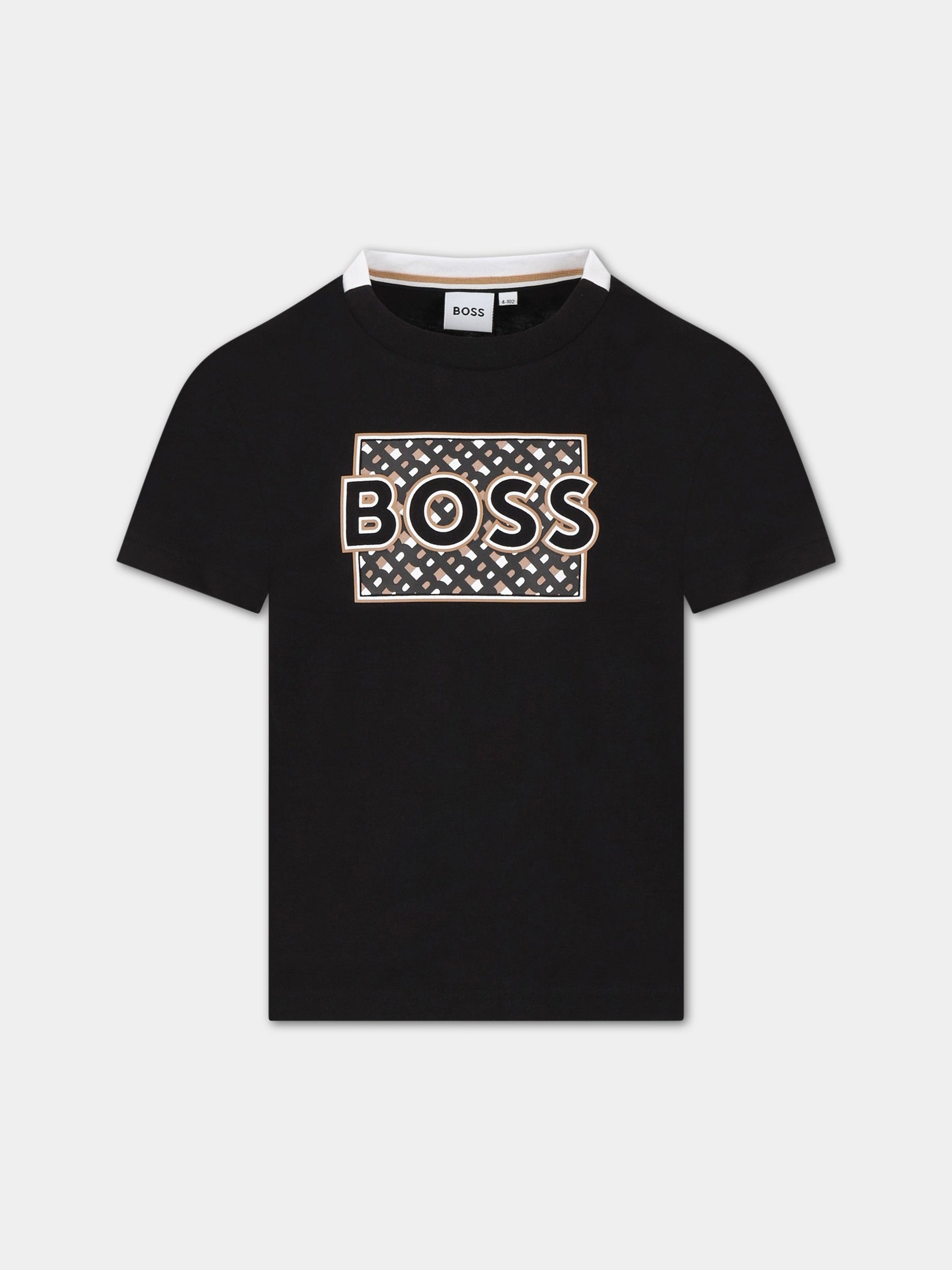T-shirt nera per bambino con logo,Boss,J25O14 09B
