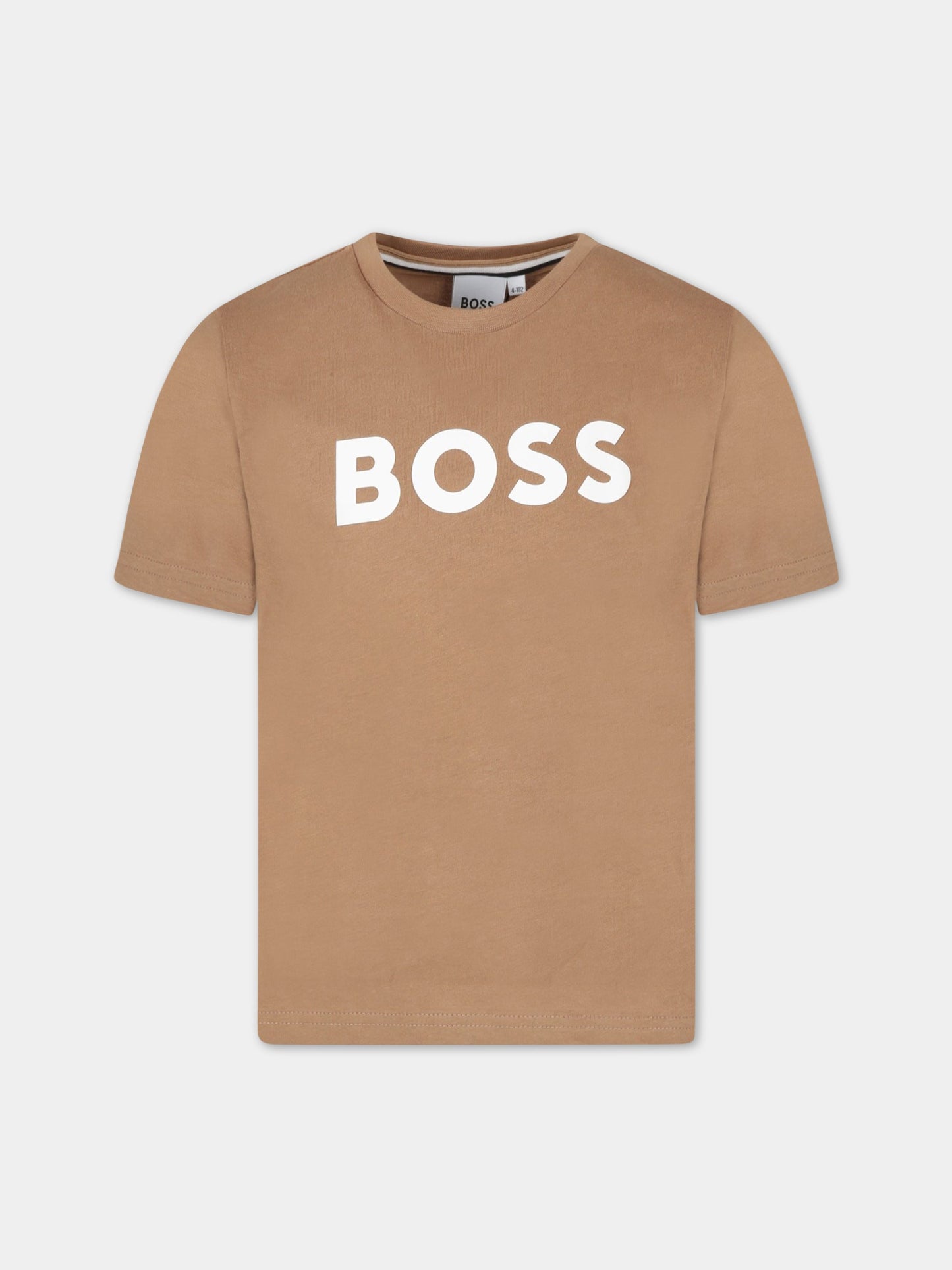 T-shirt marrone per bambino con logo bianco,Boss,J25O04 269