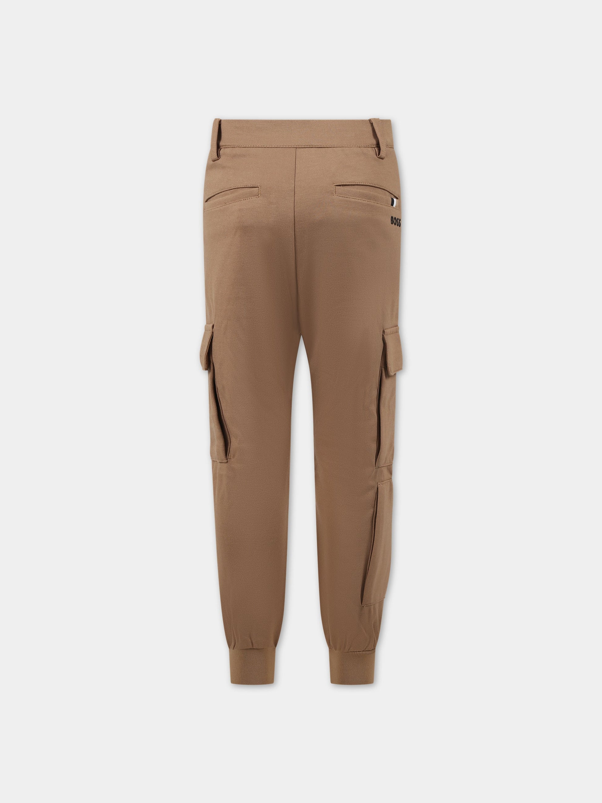 Pantaloni marrone per bambino con logo,Boss,J24843 269