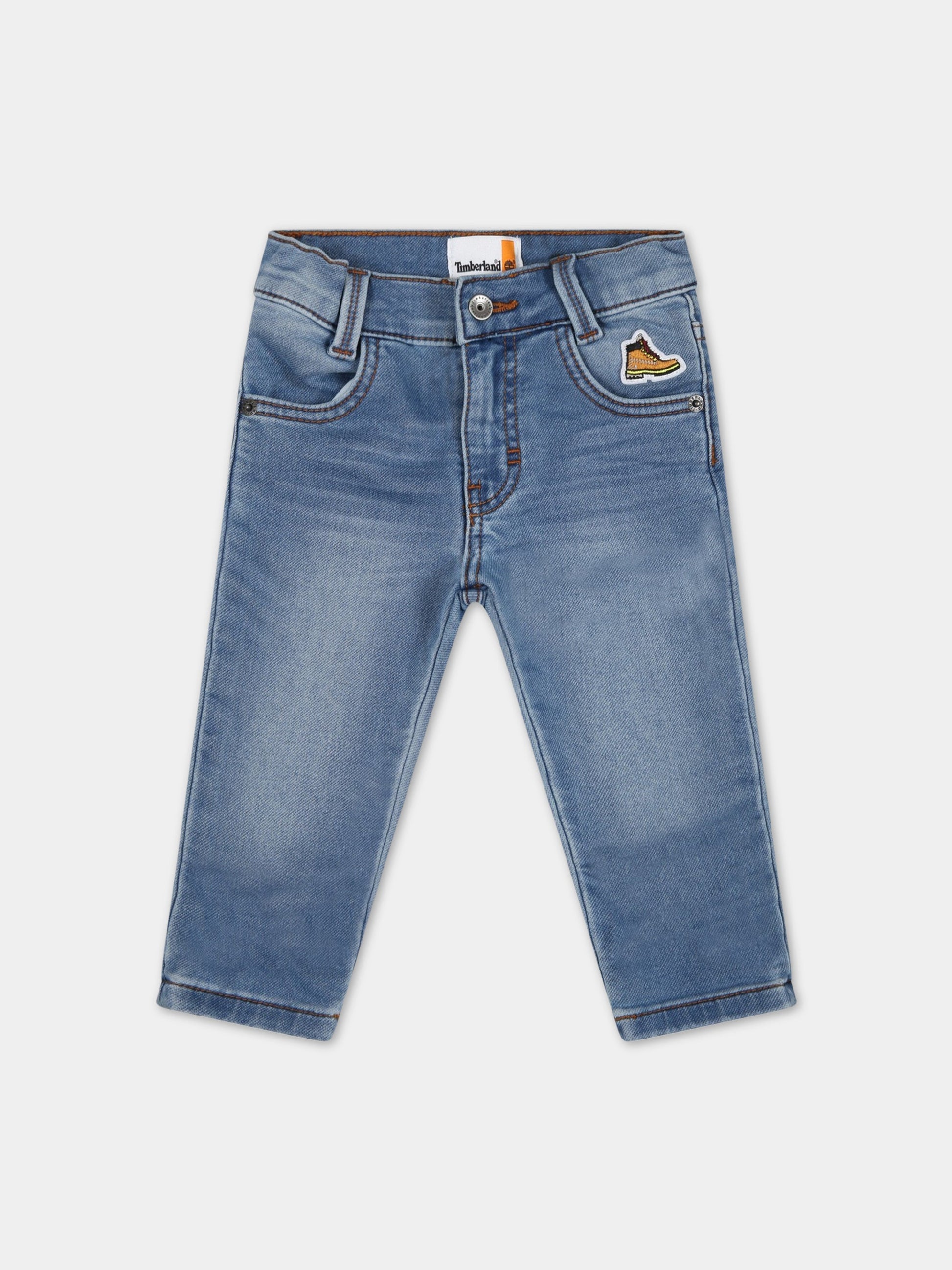 Jeans celesti per neonato con patch,Timberland,T04A49 Z74
