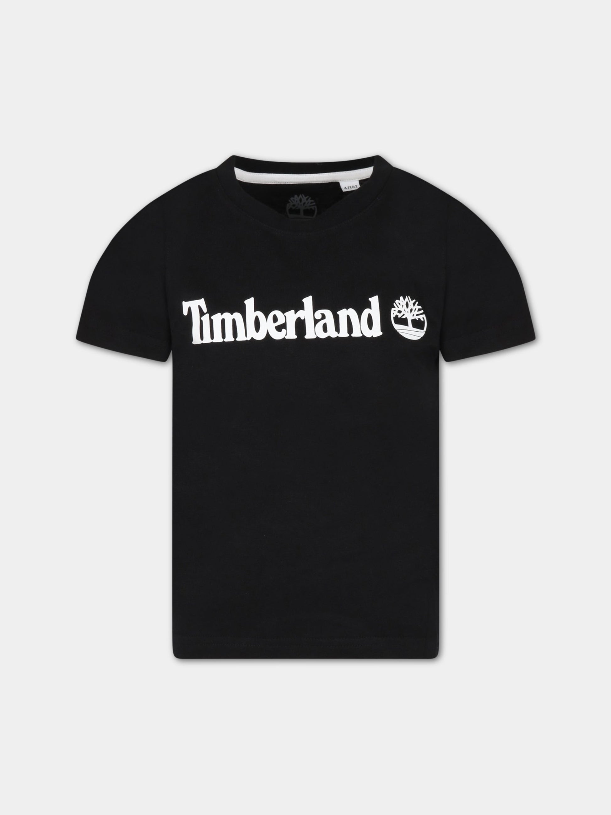 T-shirt nera per bambino con logo bianco,Timberland,T25T77 09B