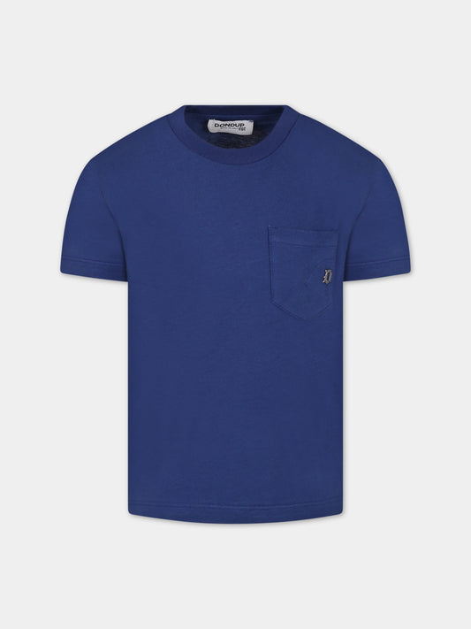 T-shirt blu per bambino con logo,Dondup Kids,DMTS106C JF65 4005