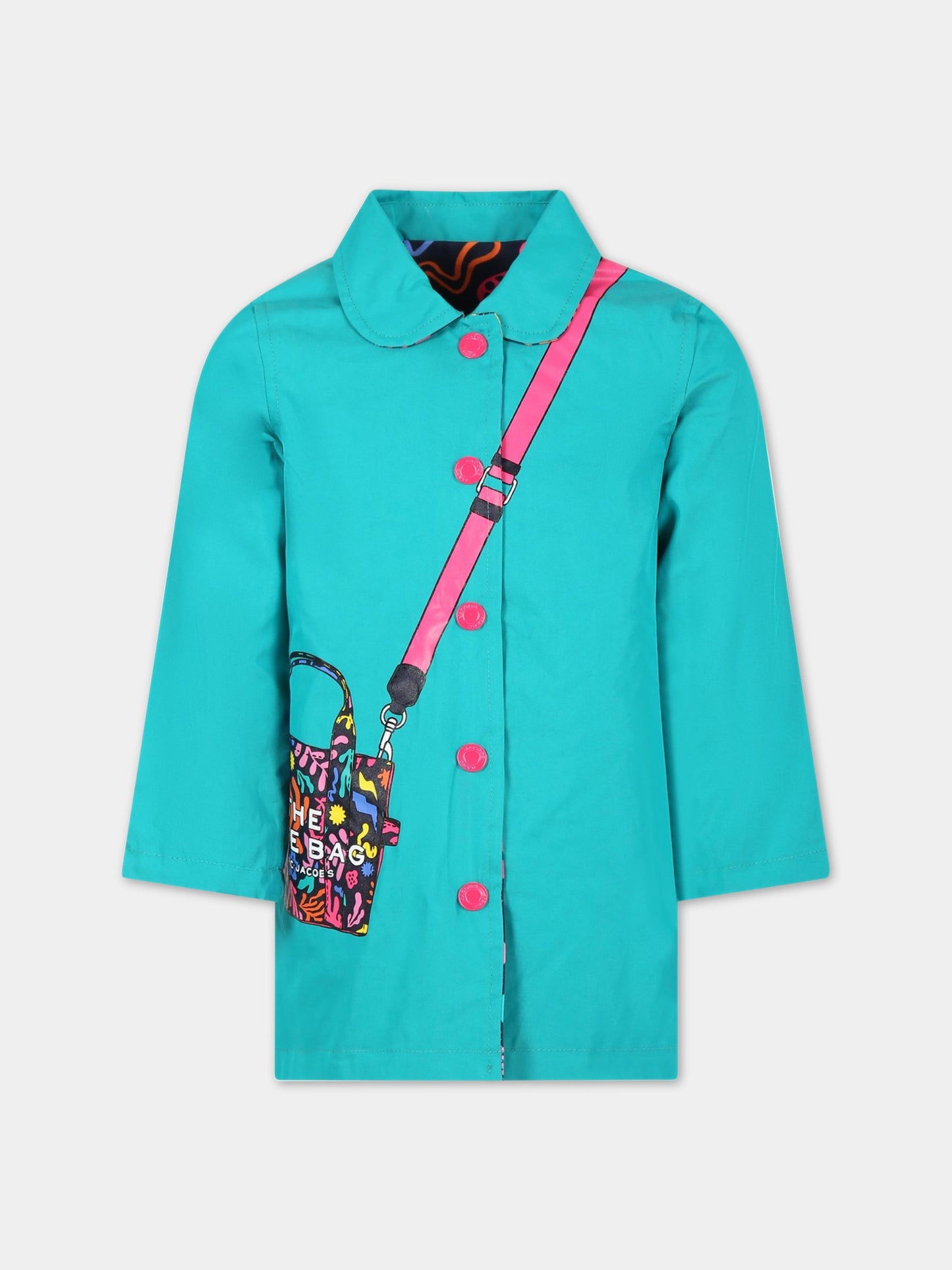 Cappotto verde per bambina con stampa e logo,Little Marc Jacobs,W16149 682