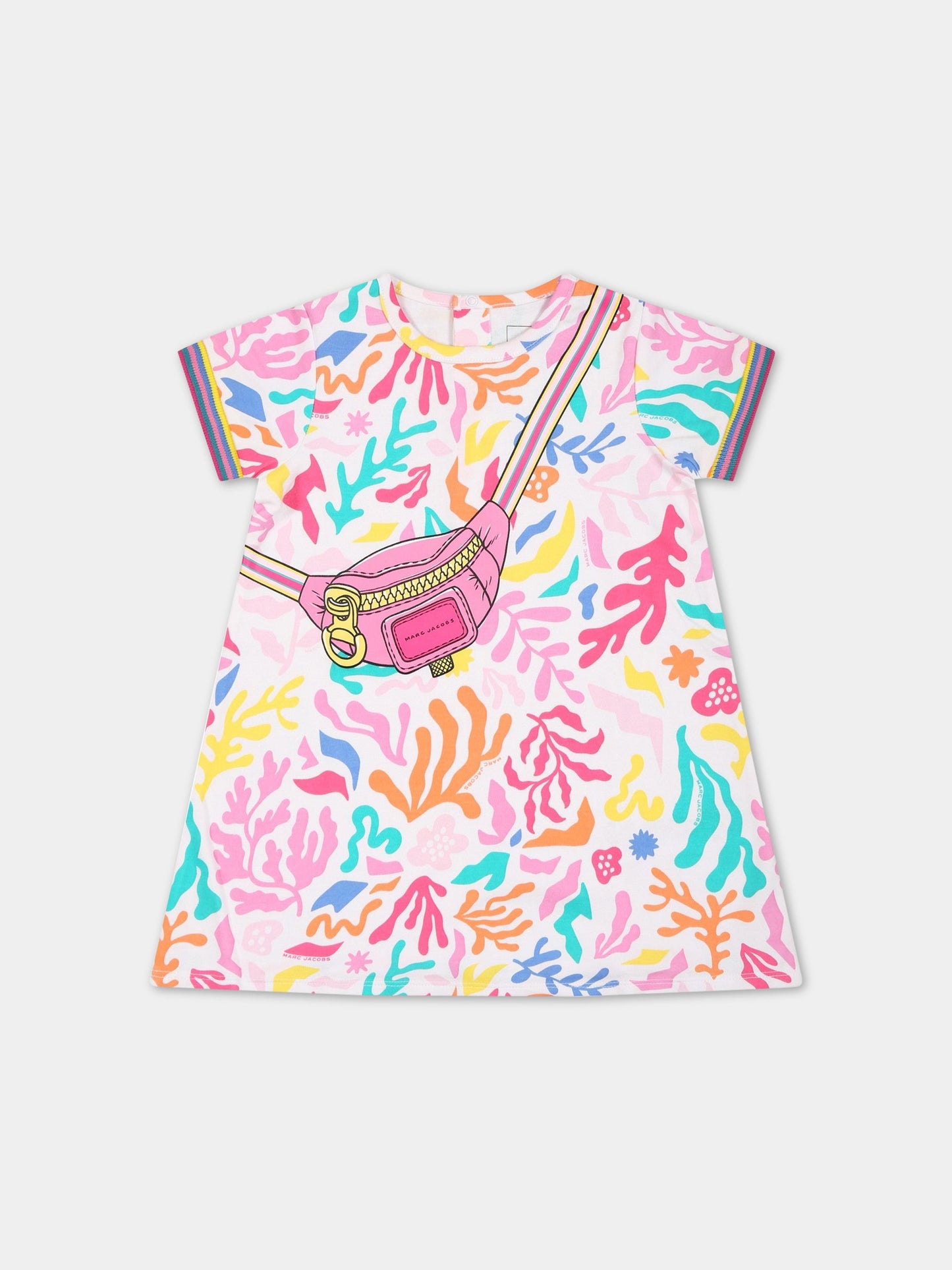 Vestito bianco per neonata con stampa multicolor e logo,Little Marc Jacobs,W92022 Z41