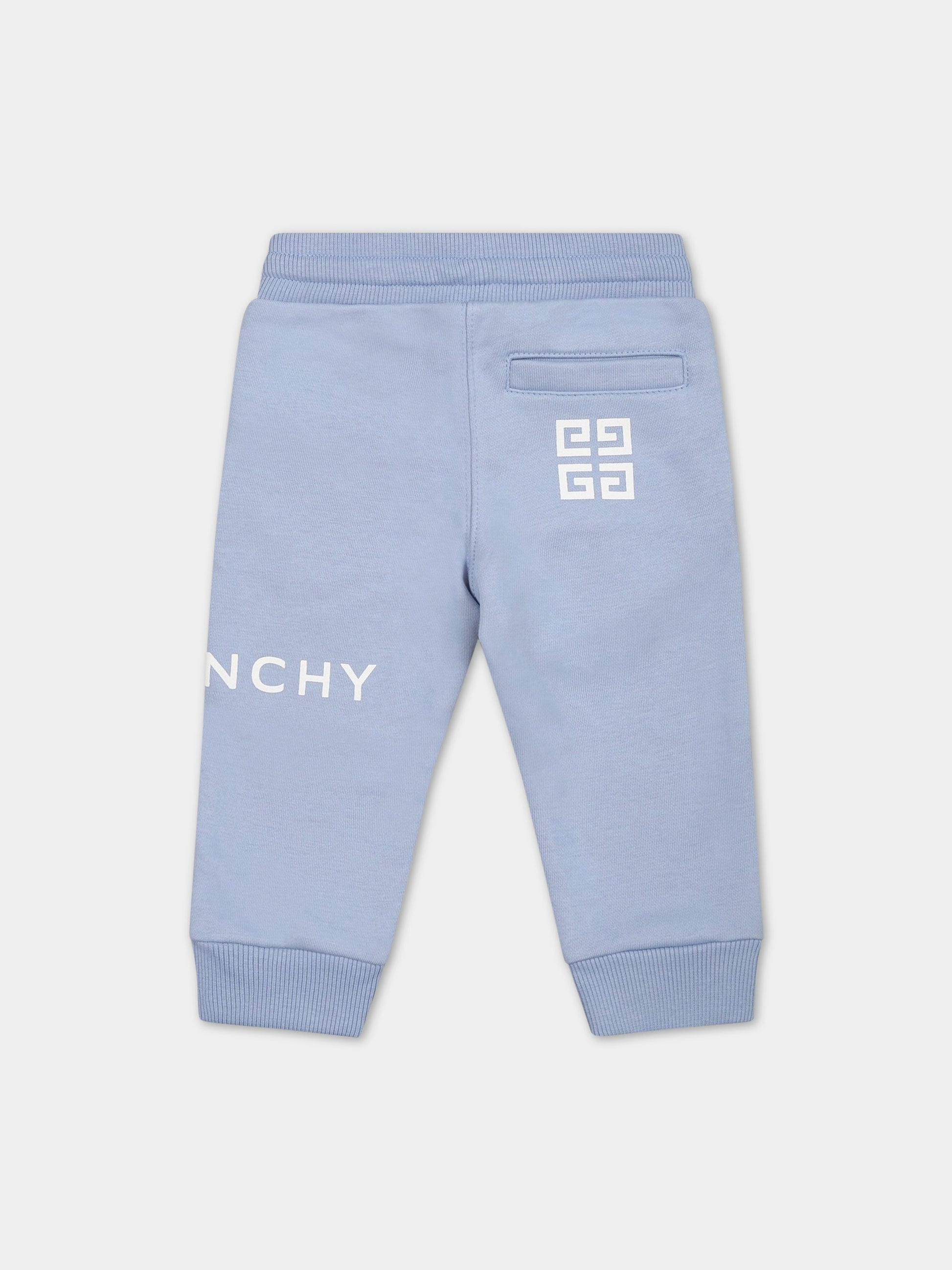 Pantalone azzurro per neonato con logo,Givenchy Kids,H04153 790