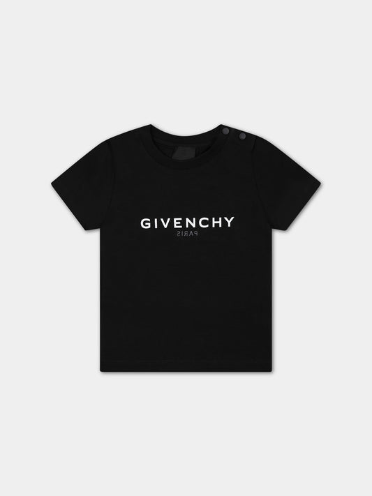 T-shirt nera per neonato con iconico logo,Givenchy Kids,H05246 09B