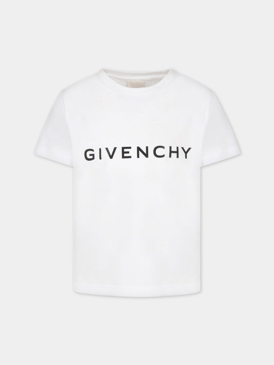T-shirt bianca per bambino con logo nero,Givenchy Kids,H25406 10P