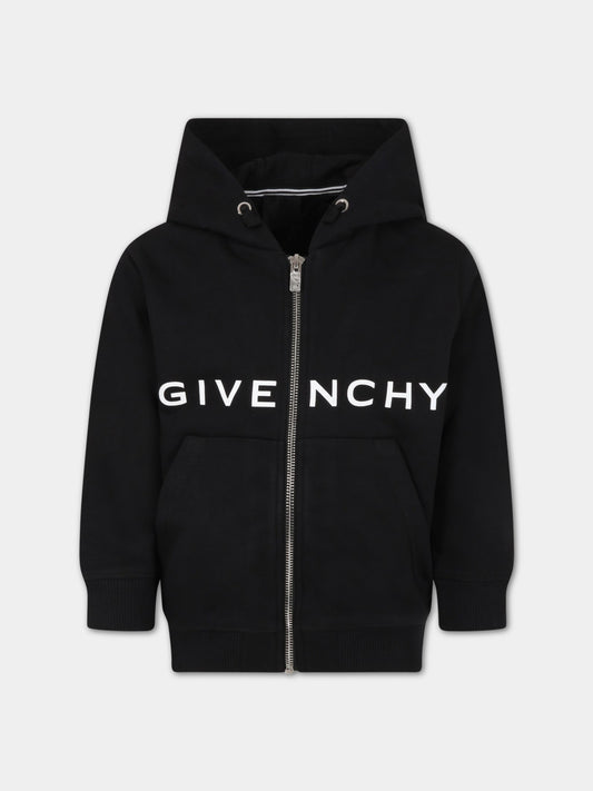 Felpa nera per bambino con logo bianco,Givenchy Kids,H25432 09B
