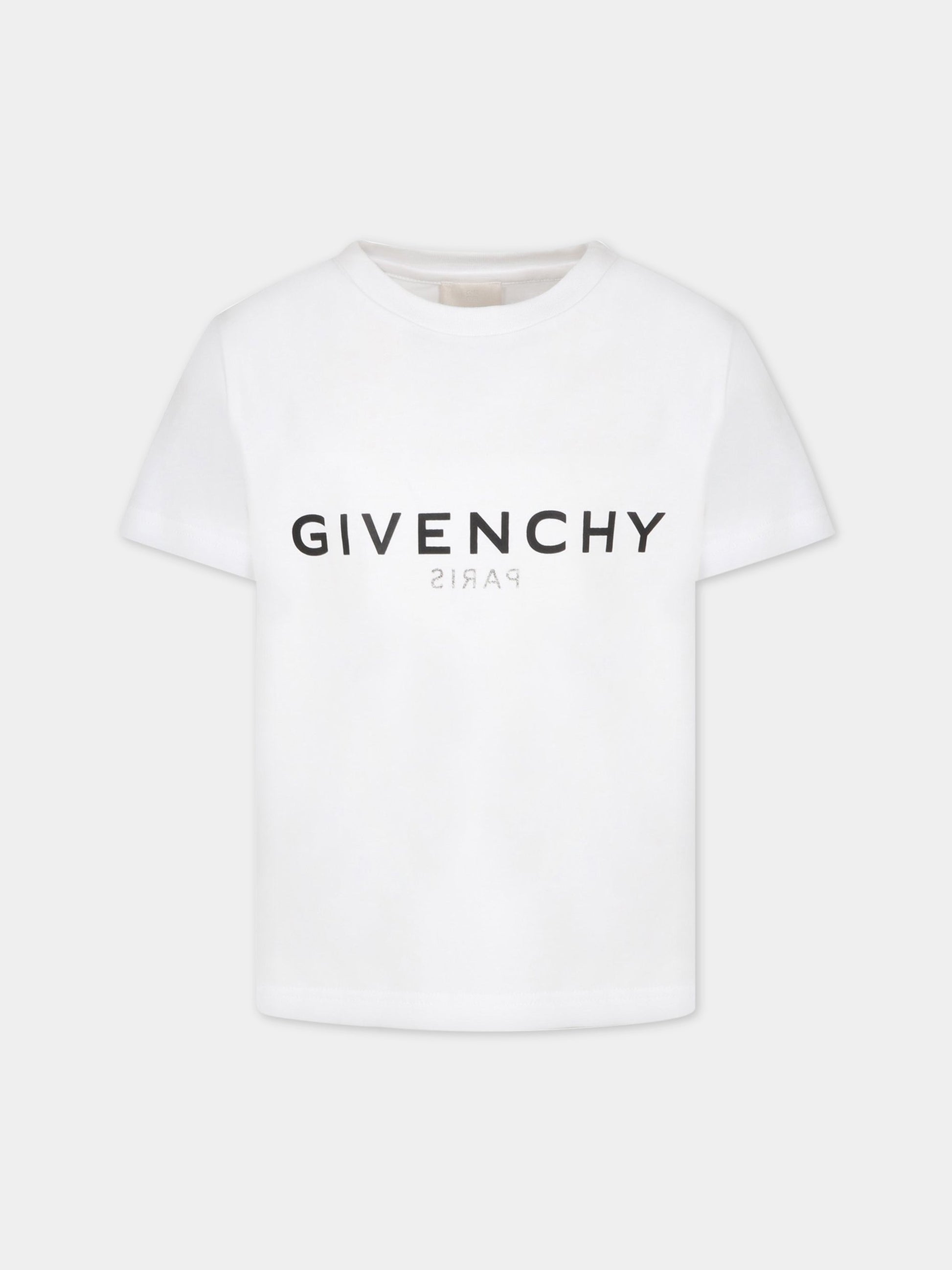 T-shirt bianca per bambino con logo nero,Givenchy Kids,H25404 10P