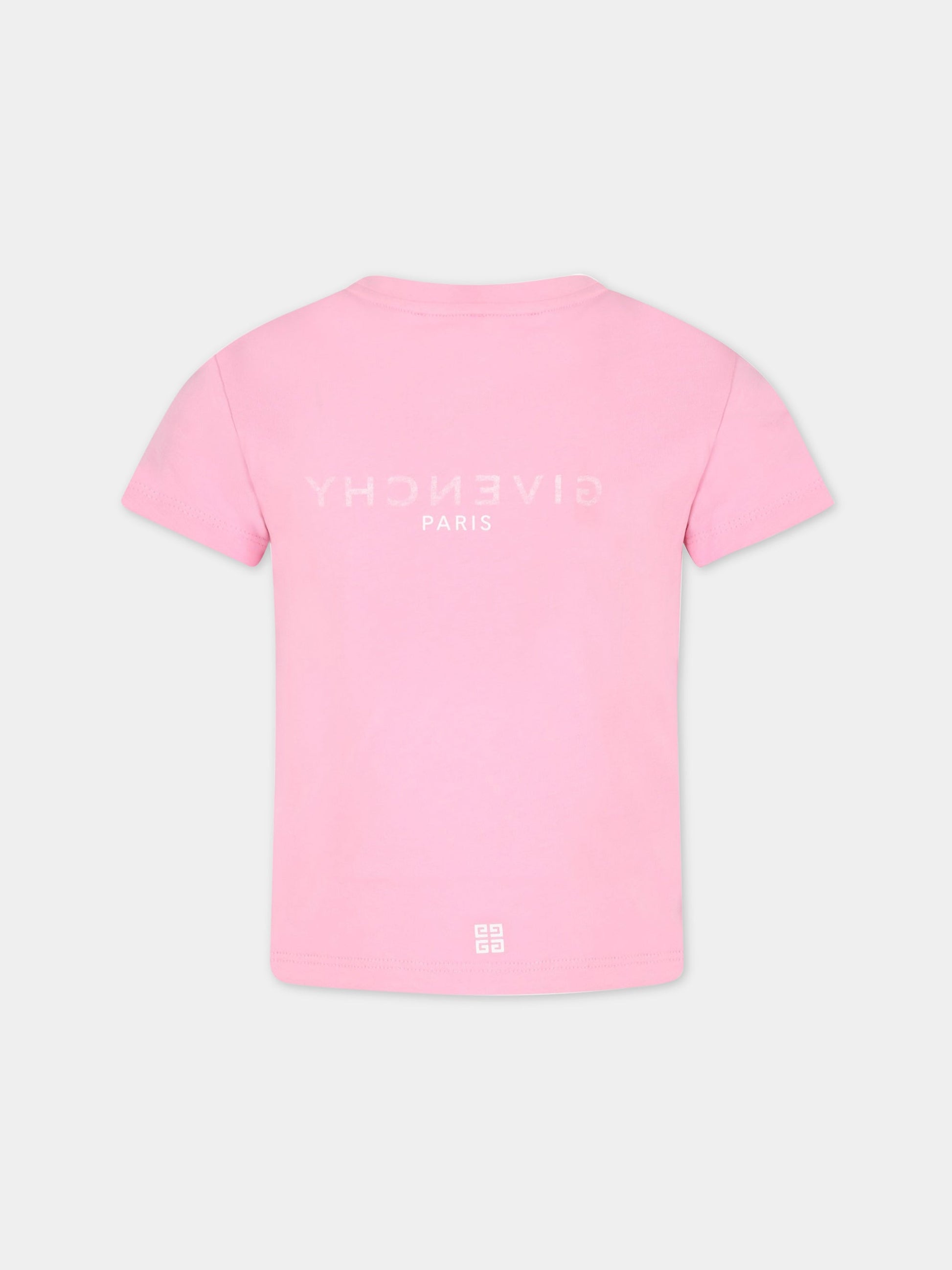 T-shirt rosa per bambina con logo nero,Givenchy Kids,H15296 465