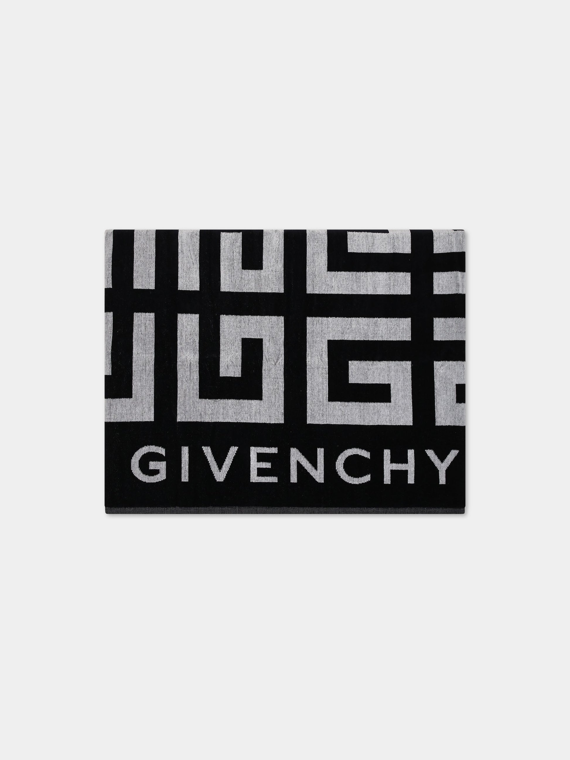 Telo mare nero per bambini con logo e motivo 4G,Givenchy Kids,H20072 M41