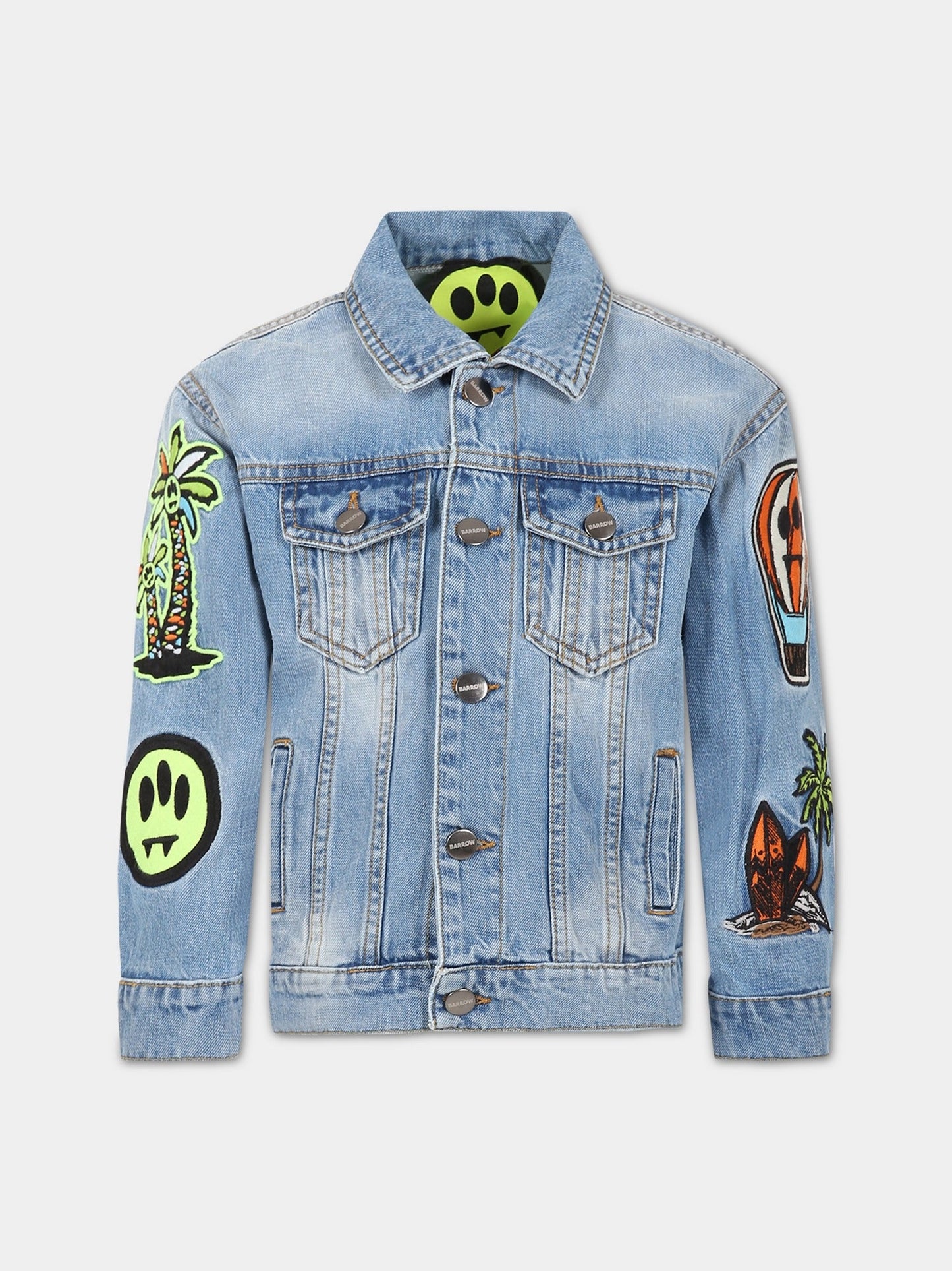 Giubbotto celeste per bambini con iconico smile e patch,Barrow,032949 200