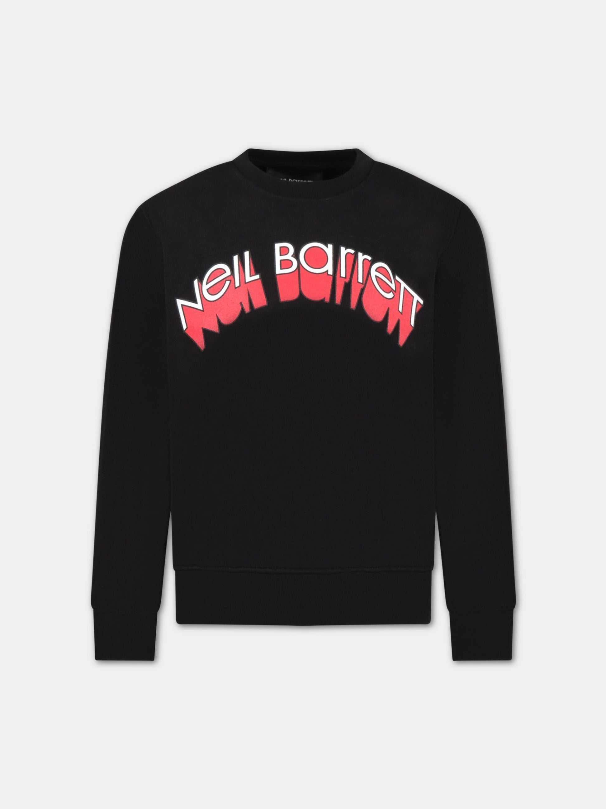 Felpa nera per bambino con logo bianco e rosso,Neil Barrett Kids,033575 110