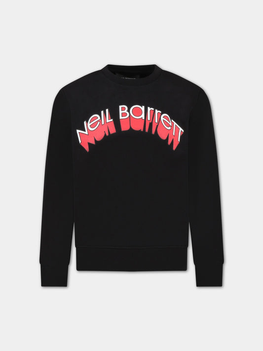 Felpa nera per bambino con logo bianco e rosso,Neil Barrett Kids,033575 110