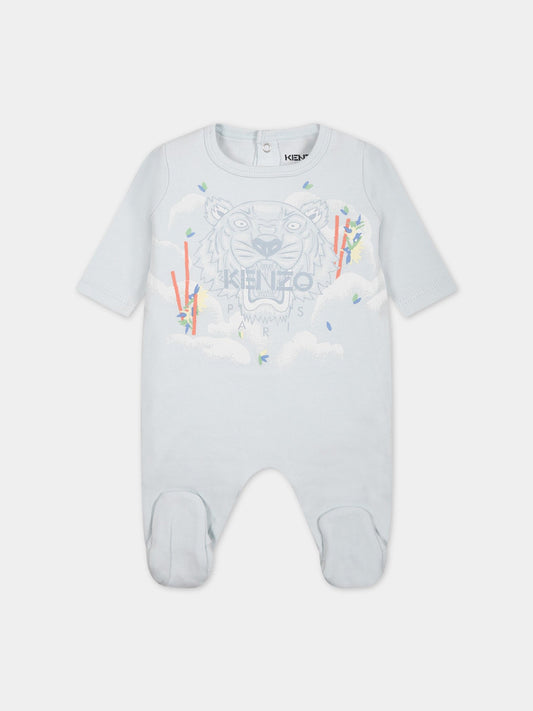 Tutina celeste per neonato con iconica tigre e logo,Kenzo Kids,N19045 494