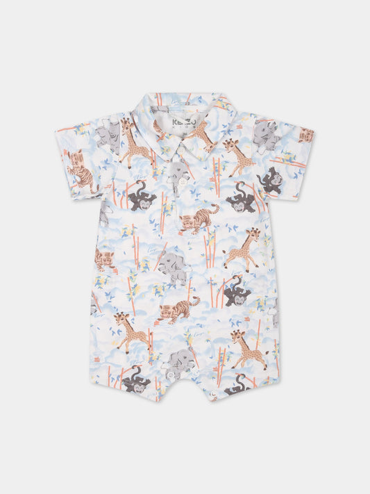 Pagliaccetto bianco per neonato con stampa animali e logo,Kenzo Kids,K94099 10P