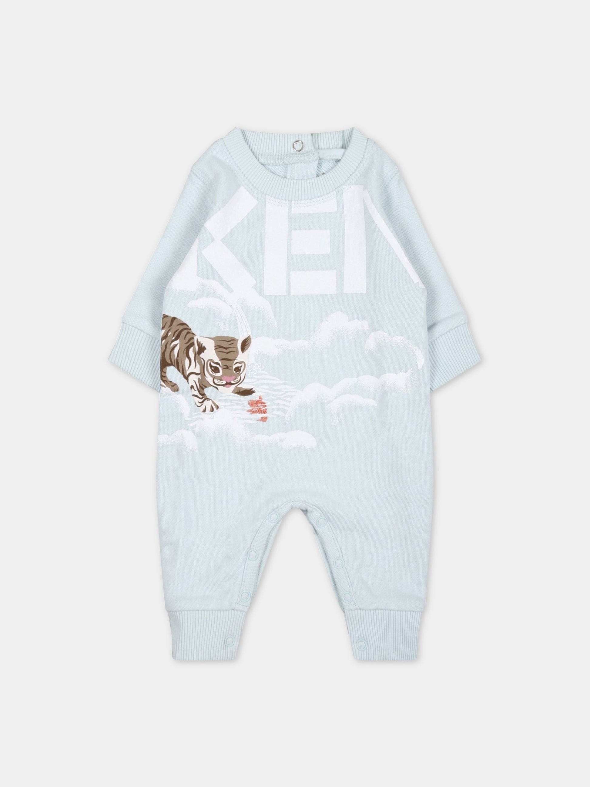 Tutina celeste per neonato con stampa e logo,Kenzo Kids,K94102 791