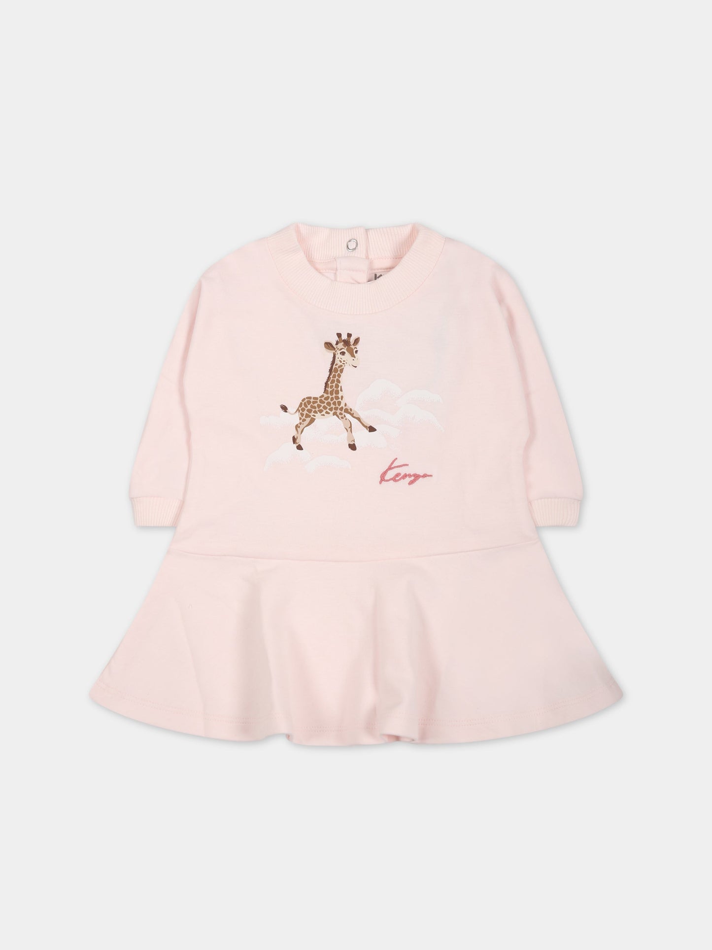 Vestito rosa per neonata con stampa giraffa e logo,Kenzo Kids,K98108 450