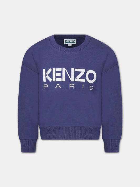 Felpa blu per bambina con logo,Kenzo Kids,K15640 80K