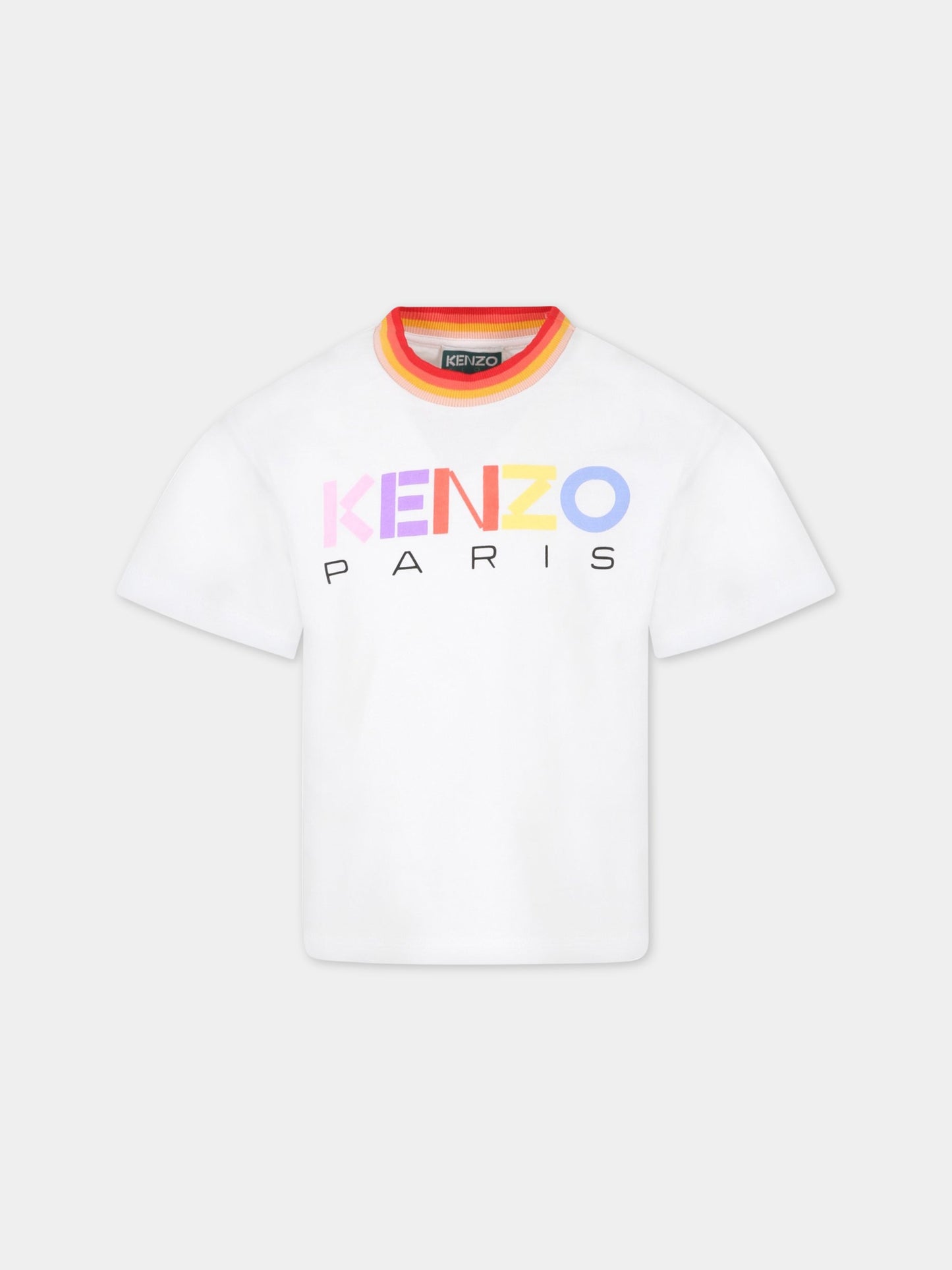 T-shirt bianca per bambina con logo multicolor,Kenzo Kids,K15630 10P