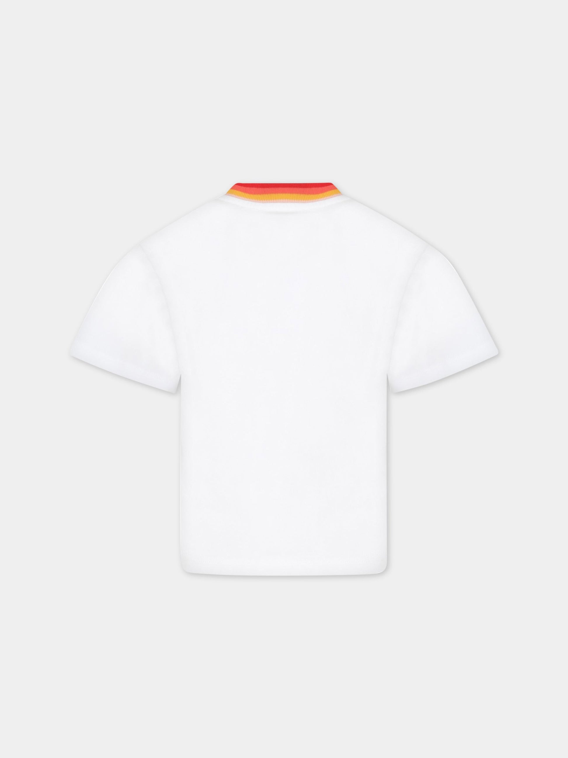 T-shirt bianca per bambina con logo multicolor,Kenzo Kids,K15630 10P