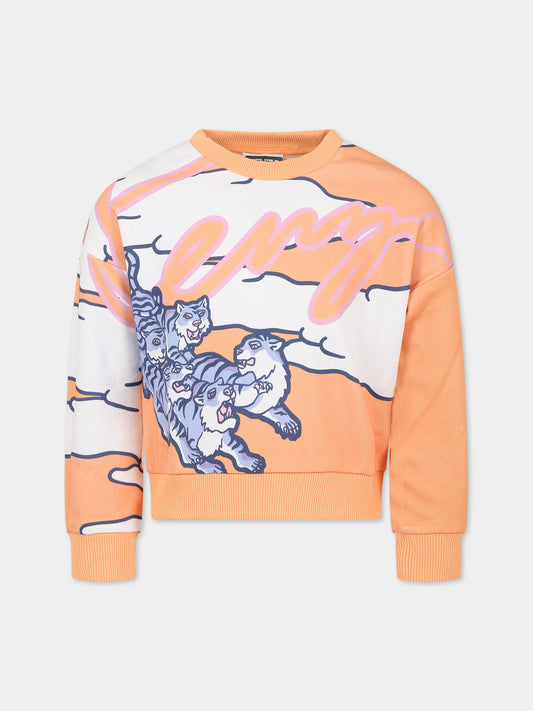 Felpa gialla per bambina con stampa tigri e logo,Kenzo Kids,K15643 57A