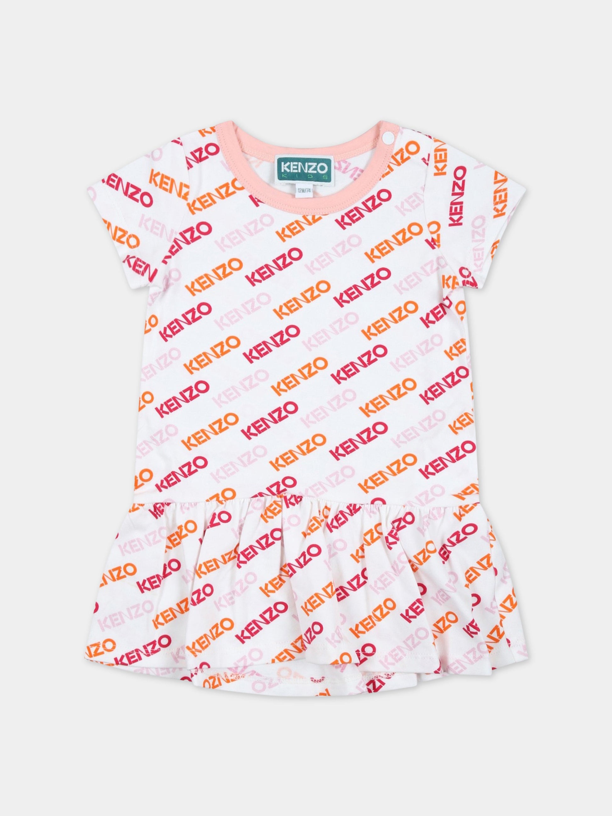 Vestito bianco per neonata con logo,Kenzo Kids,K02095 10P
