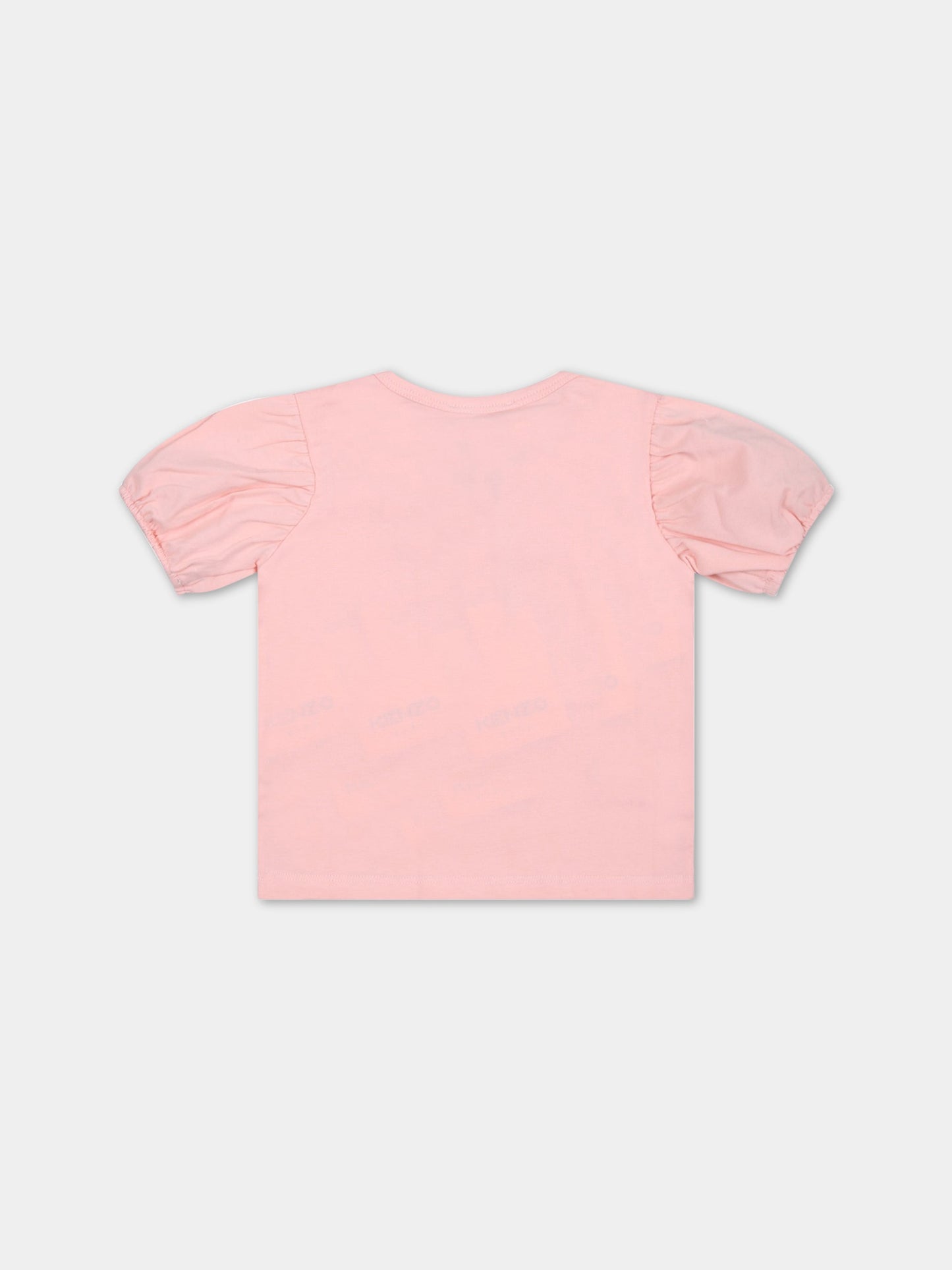 T-shirt rosa per neonata con tigre iconica e logo,Kenzo Kids,K05450 46G
